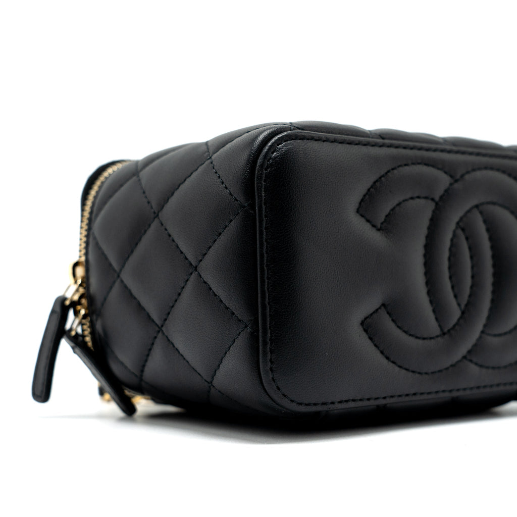CHANEL PEARL CRUSH LONG VANITY WITH CHAIN LAMBSKIN BLACK GHW (MICROCHIP)
