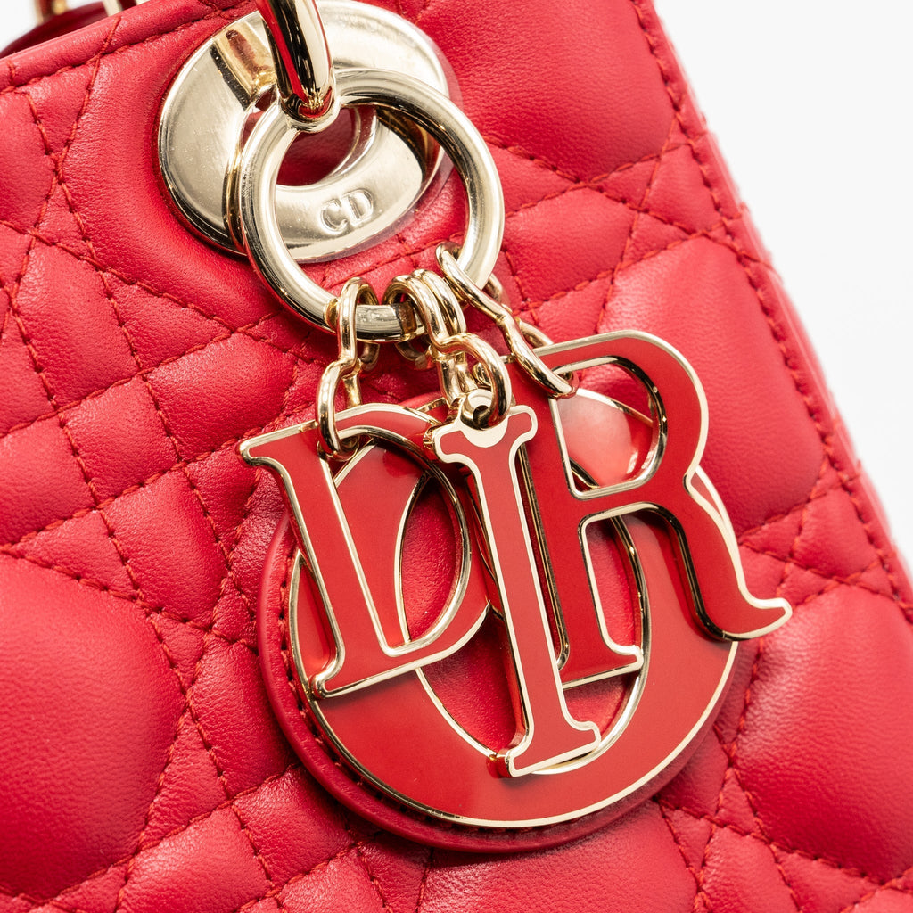 DIOR SMALL LADY DIOR LAMBSKIN RED LGHW