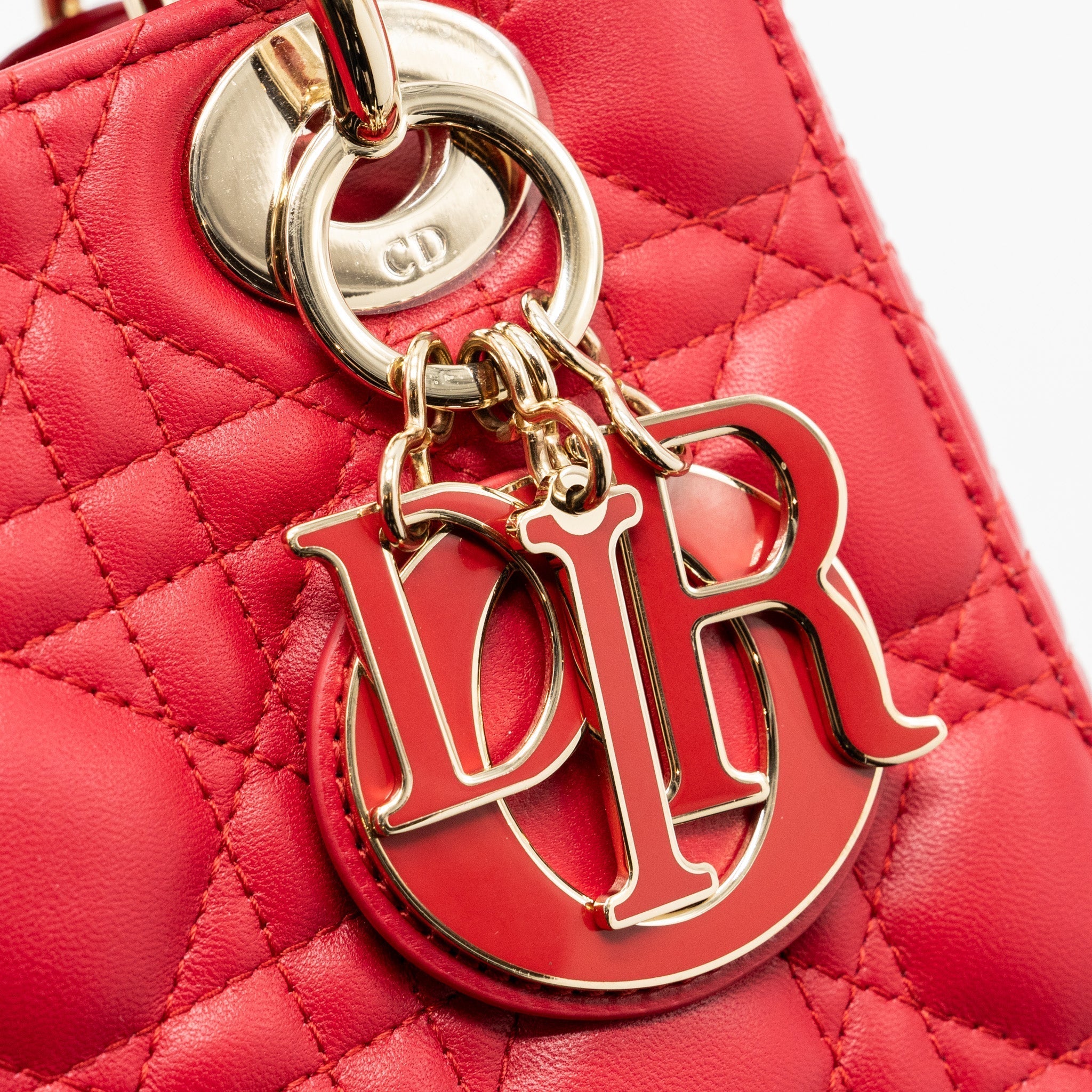 DIOR SMALL LADY DIOR LAMBSKIN RED LGHW