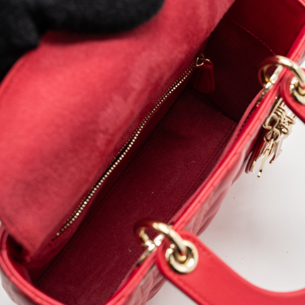 DIOR SMALL LADY DIOR LAMBSKIN RED LGHW