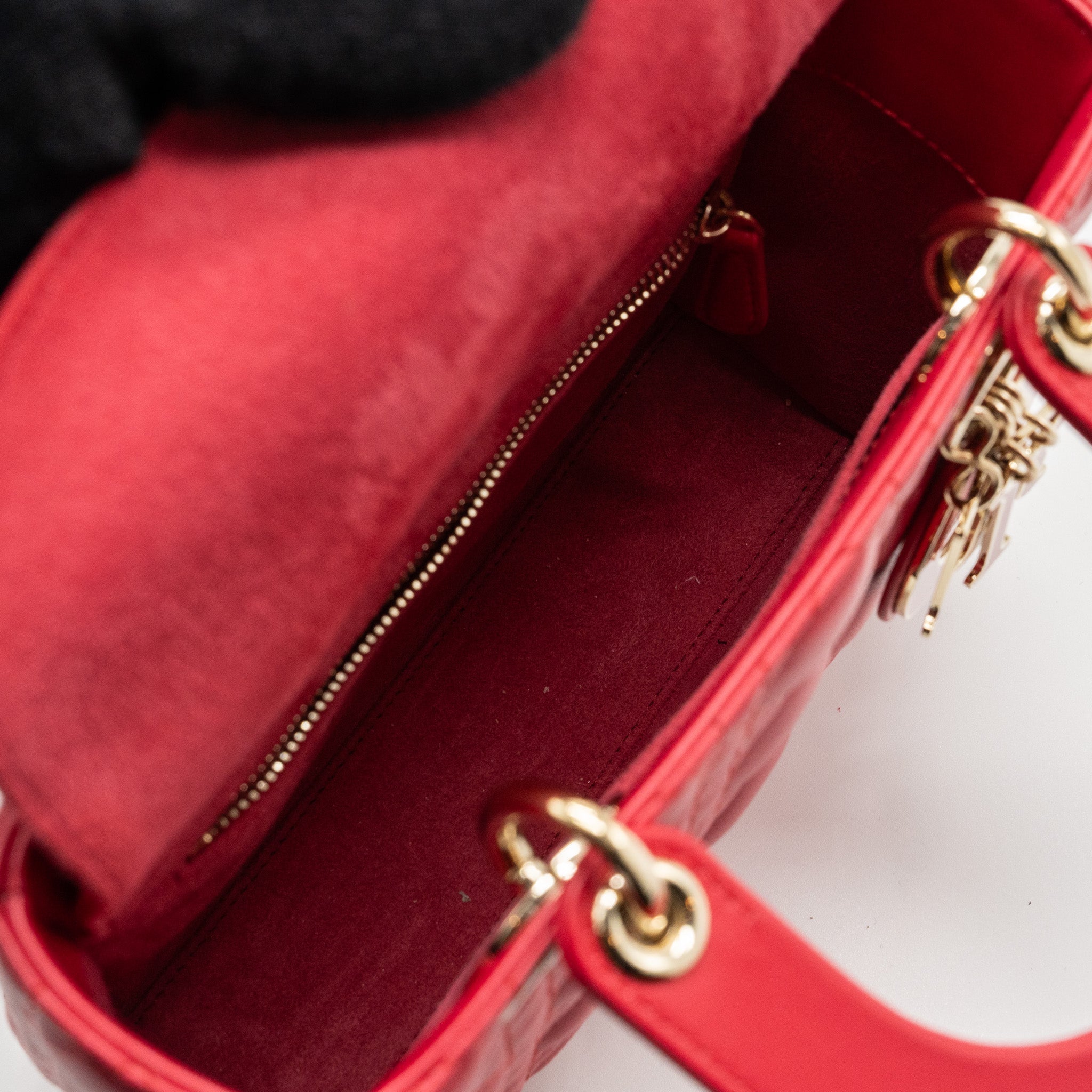 DIOR SMALL LADY DIOR LAMBSKIN RED LGHW