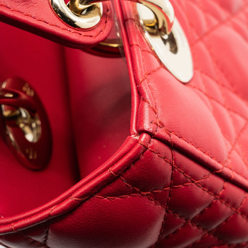 DIOR SMALL LADY DIOR LAMBSKIN RED LGHW