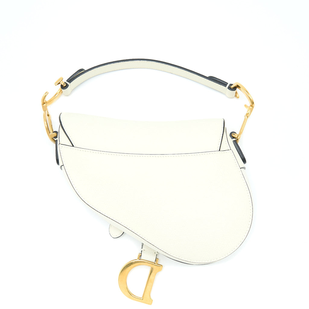 DIOR MINI SADDLE BAG GRAINED CALFSKIN WHITE GHW