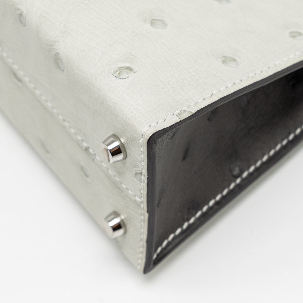 HERMES MINI KELLY II SPECIAL ORDER OSTRICH GRIS PERLE / GRAPHITE SHW