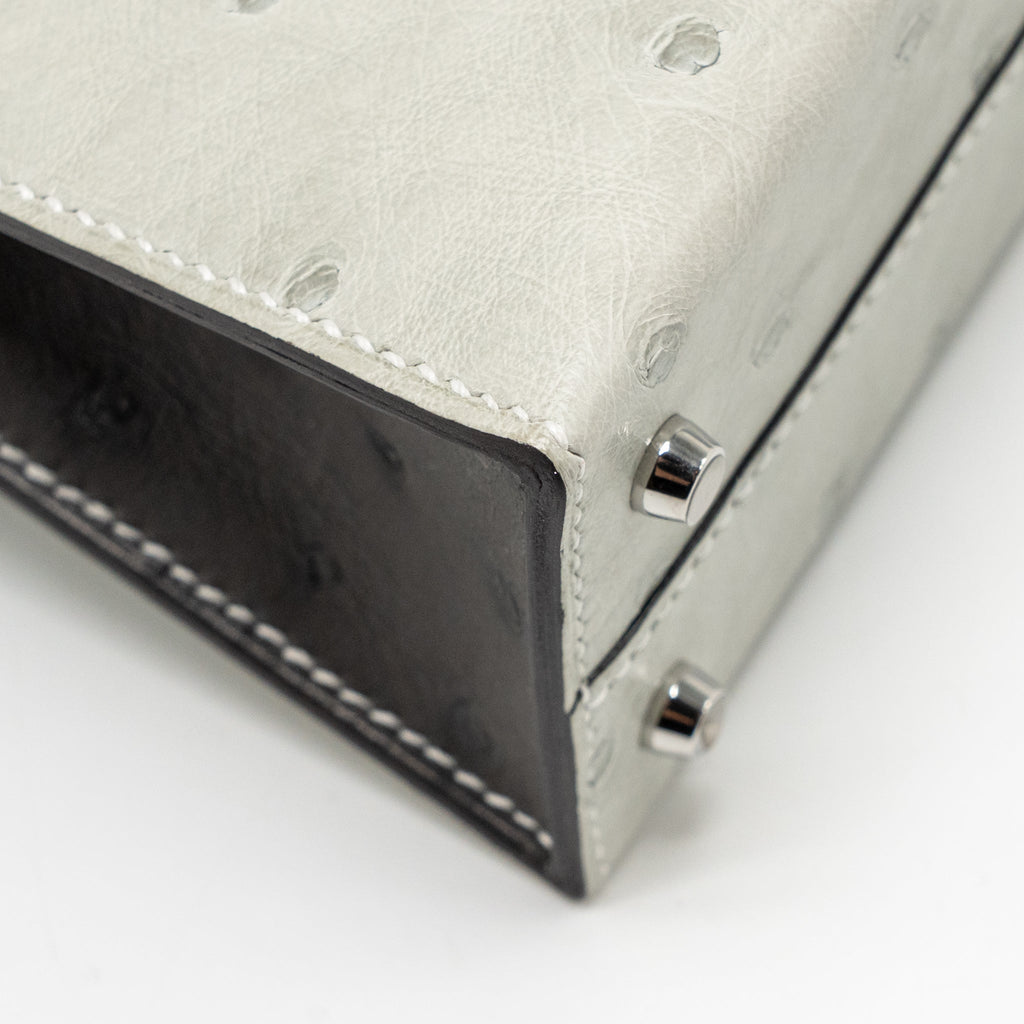 HERMES MINI KELLY II SPECIAL ORDER OSTRICH GRIS PERLE / GRAPHITE SHW