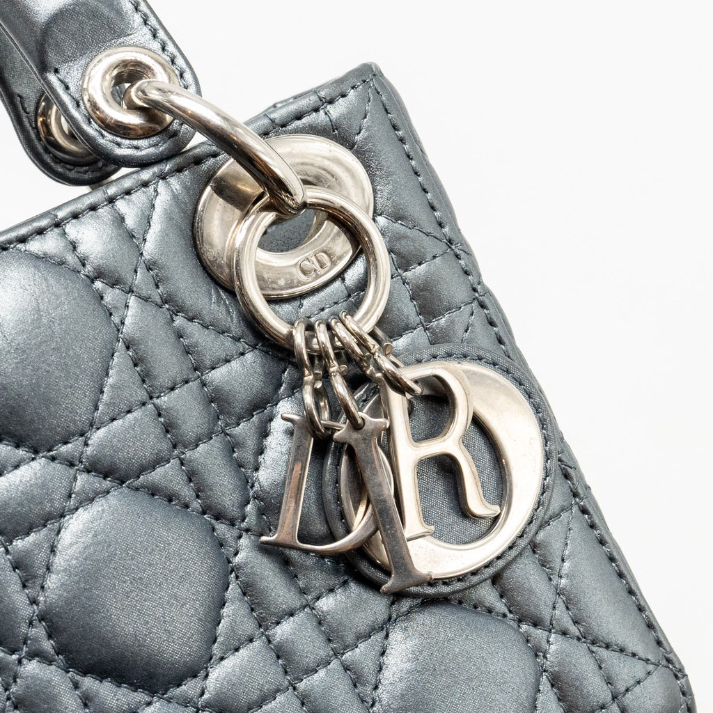 DIOR MINI LADY DIOR LAMBSKIN IRIDESCENT GREY SHW