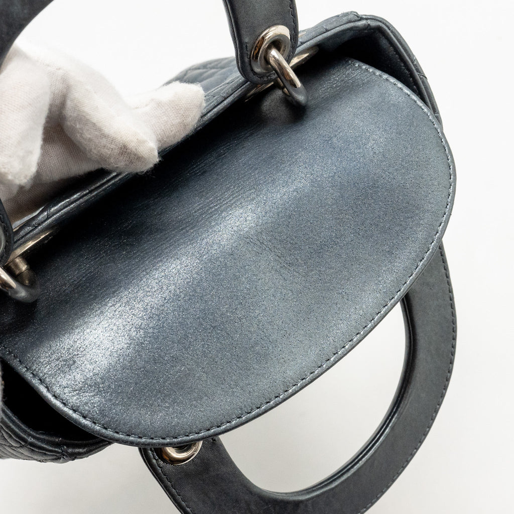 DIOR MINI LADY DIOR LAMBSKIN IRIDESCENT GREY SHW