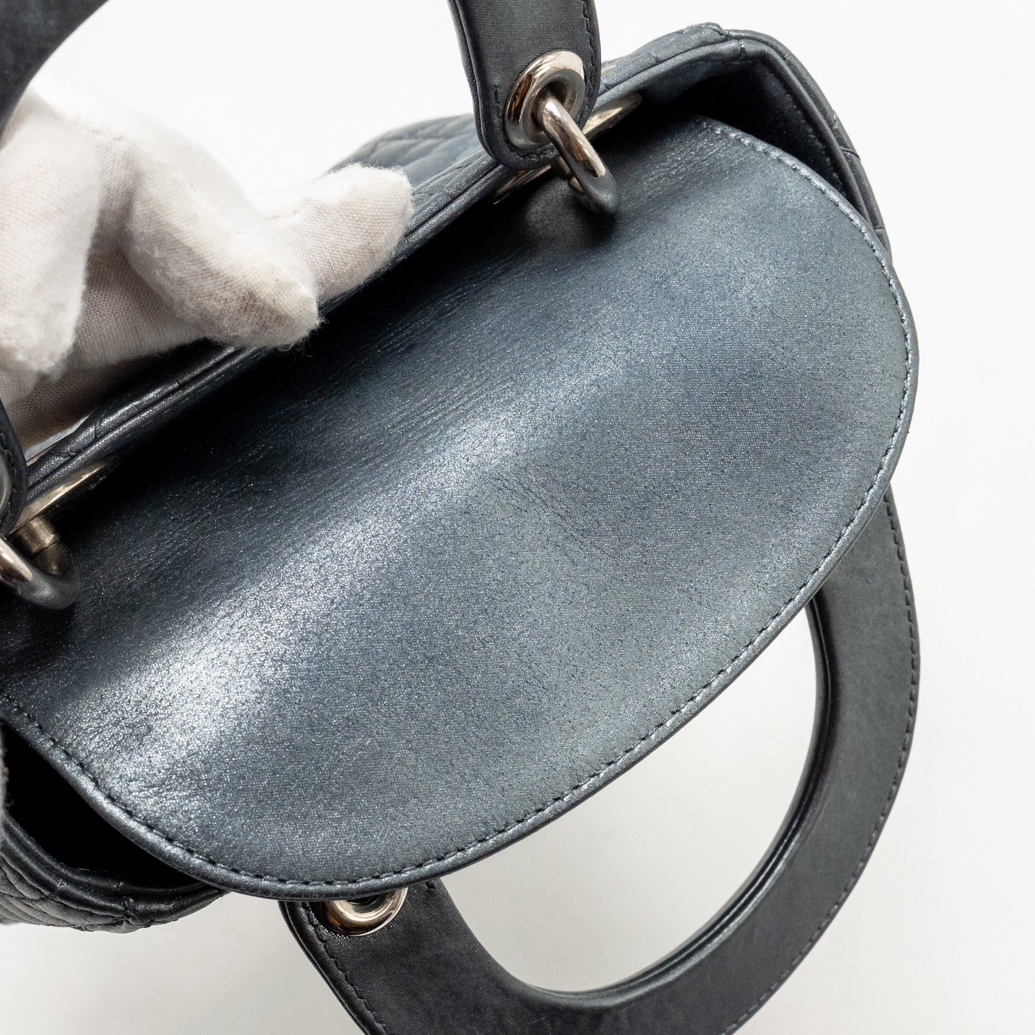 DIOR MINI LADY DIOR LAMBSKIN IRIDESCENT GREY SHW
