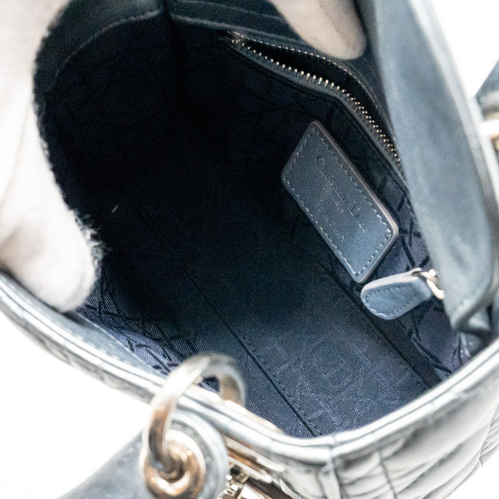 DIOR MINI LADY DIOR LAMBSKIN IRIDESCENT GREY SHW