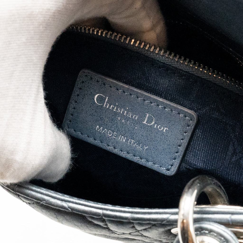 DIOR MINI LADY DIOR LAMBSKIN IRIDESCENT GREY SHW