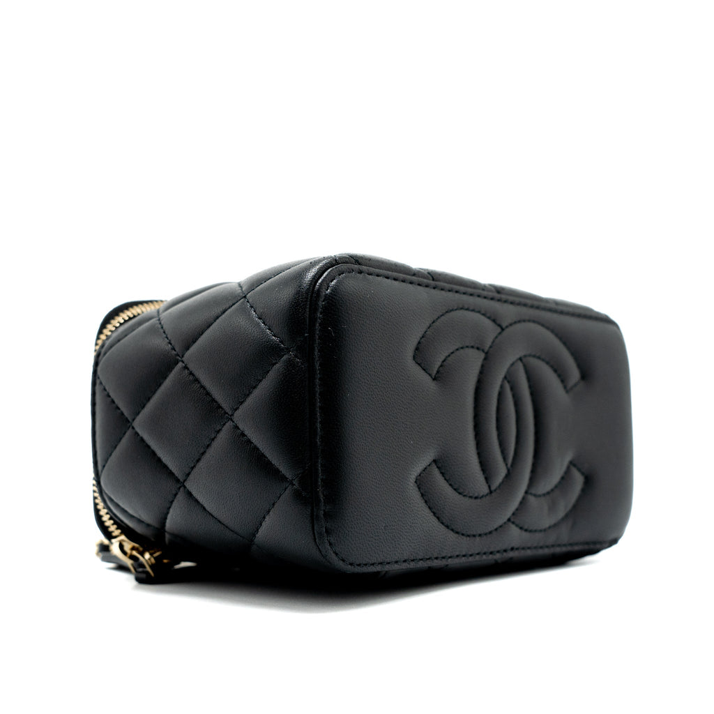CHANEL 23C PEARL CRUSH LONG VANITY WITH CHAIN LAMBSKIN BLACK LGHW (MICROCHIP)