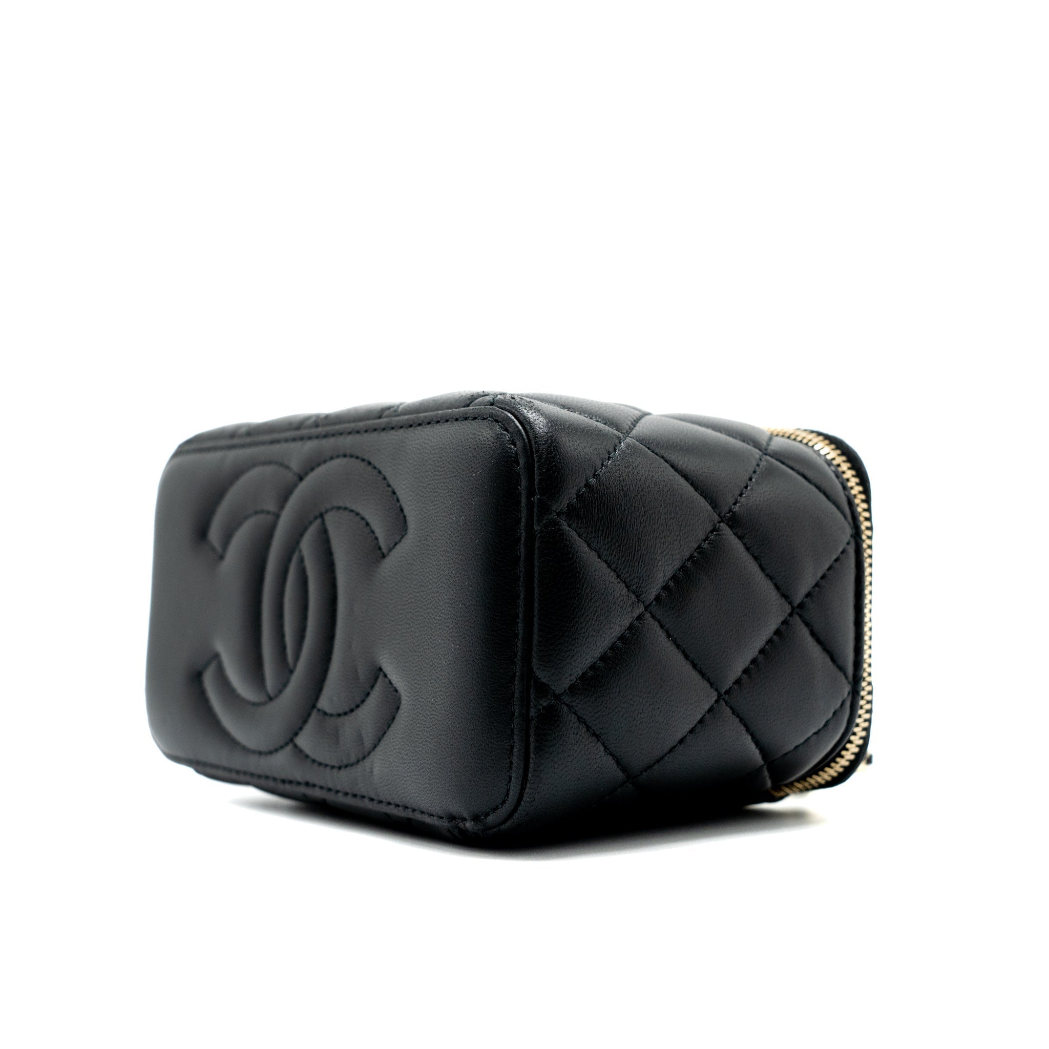 CHANEL 23C PEARL CRUSH LONG VANITY WITH CHAIN LAMBSKIN BLACK LGHW (MICROCHIP)