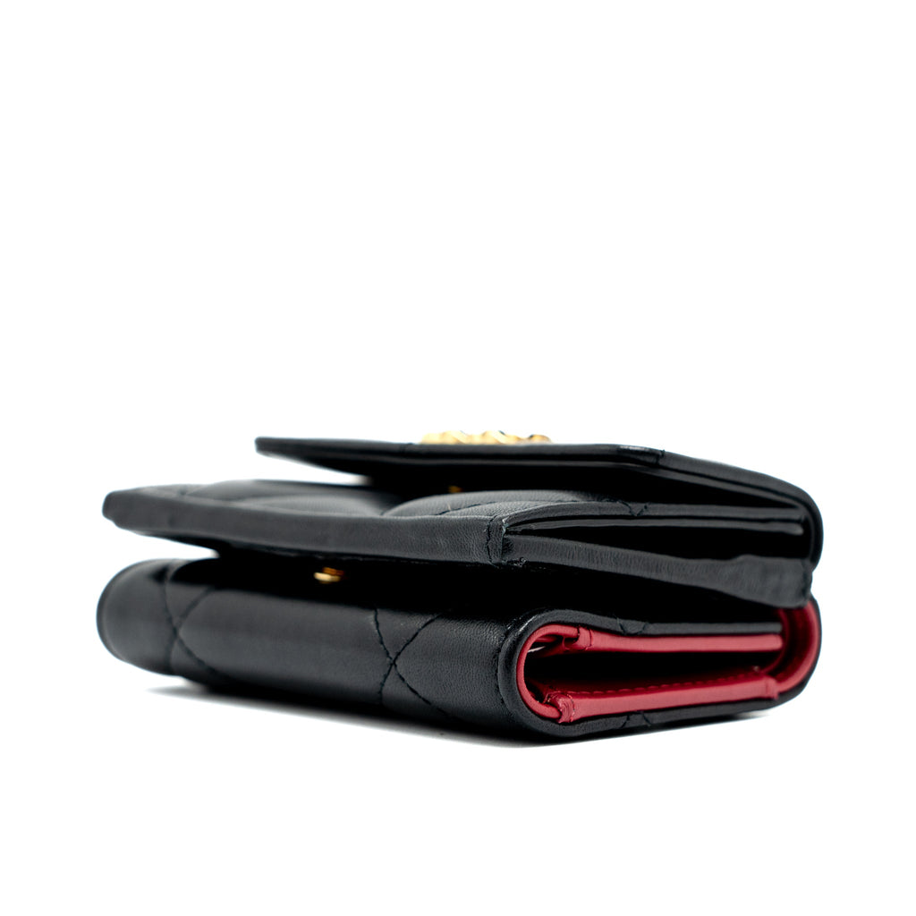 CHANEL 19 FLAP COMPACT WALLET LAMBSKIN BLACK GHW (MICROCHIP)