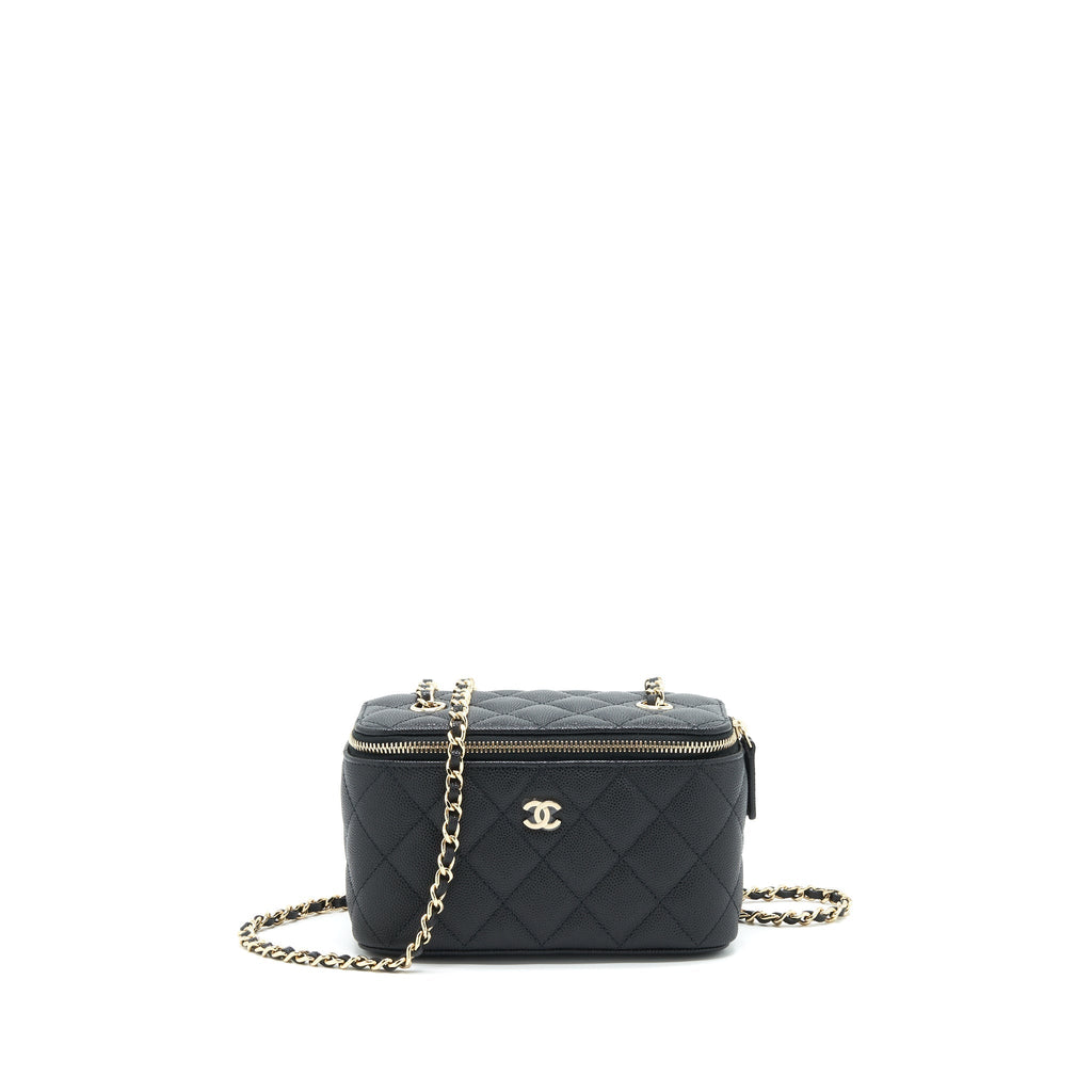 CHANEL 22C LONG VANITY WITH CHAIN CAVIAR BLACK LGHW