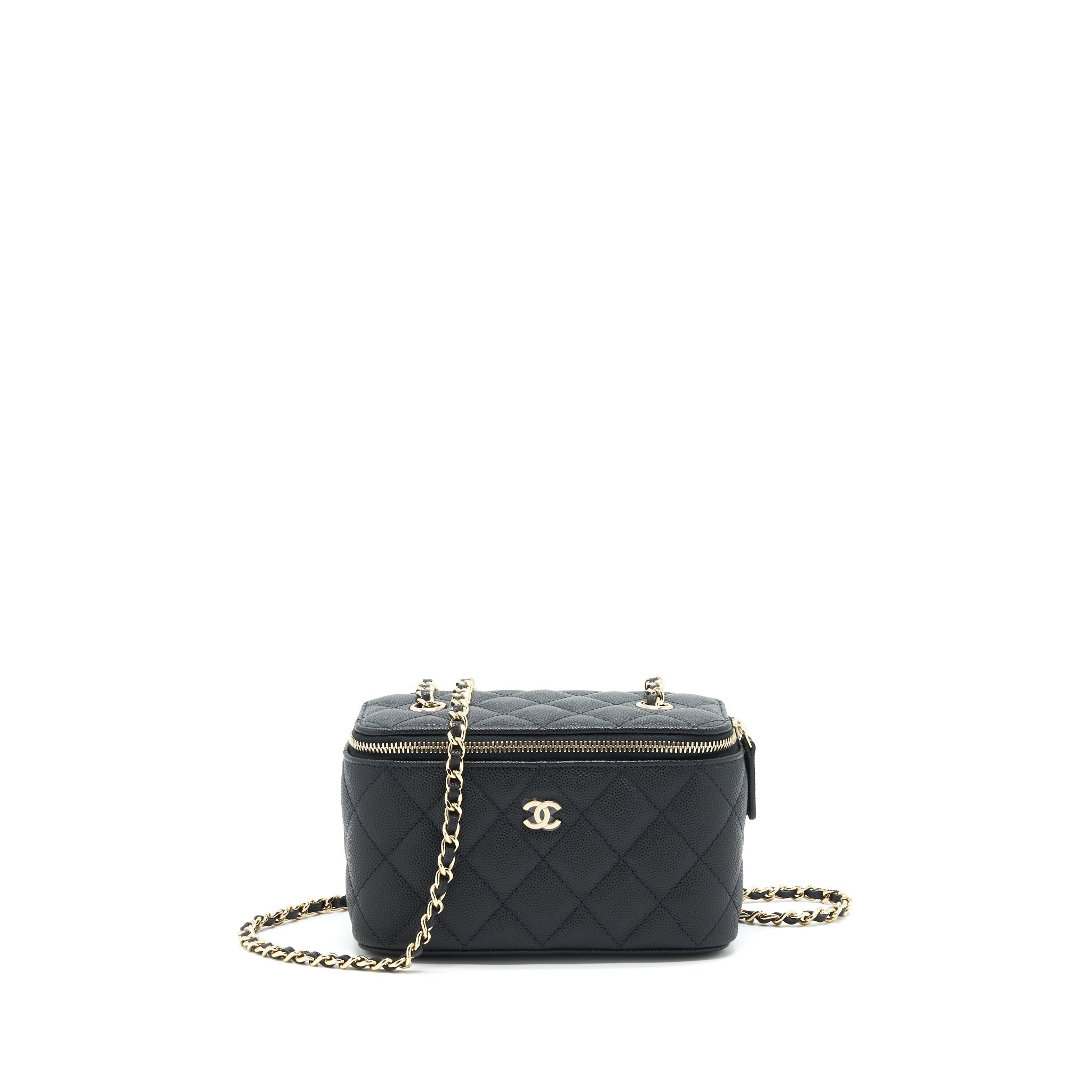 CHANEL 22C LONG VANITY WITH CHAIN CAVIAR BLACK LGHW
