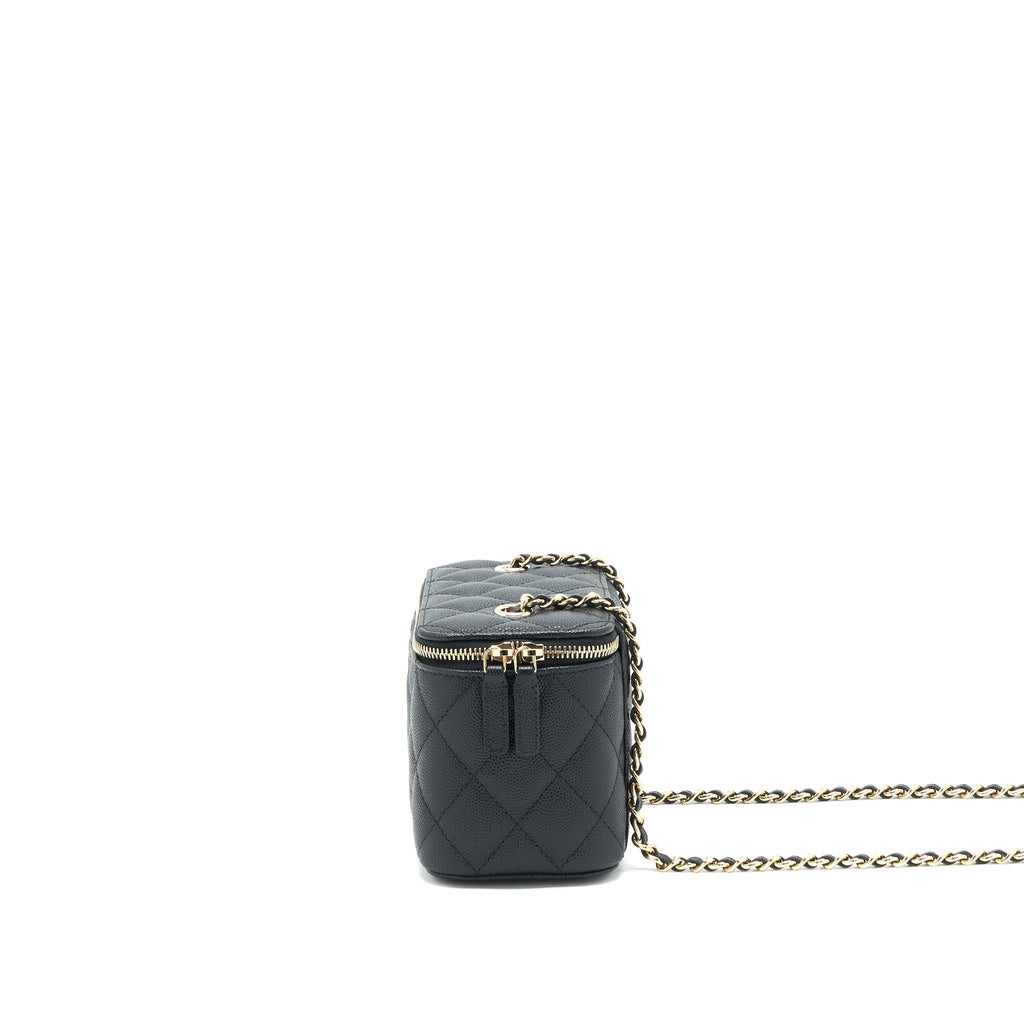 CHANEL CAVIAR SMALL LONG VANITY WITH CHAIN BLACK LGHW