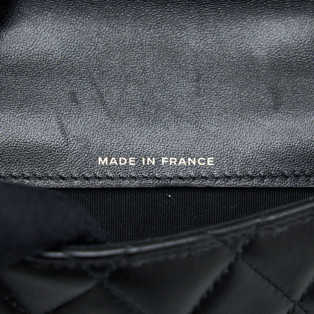 CHANEL TOP HANDLE MINI FLAP CARD HOLDER LAMBSKIN BLACK GHW