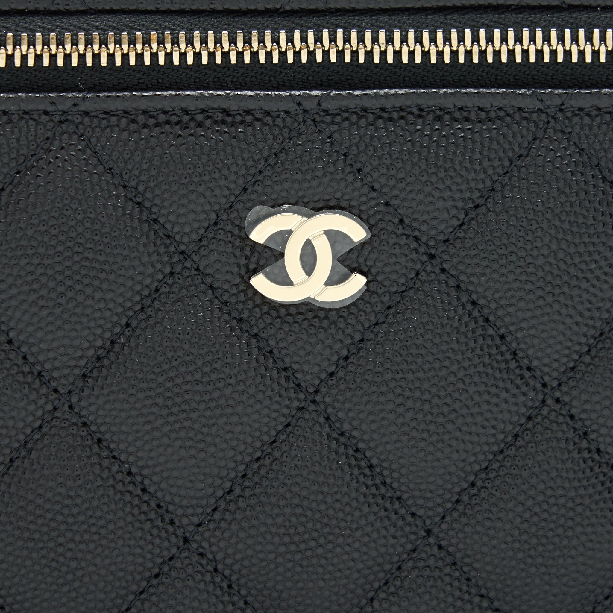CHANEL 22C LONG VANITY WITH CHAIN CAVIAR BLACK LGHW