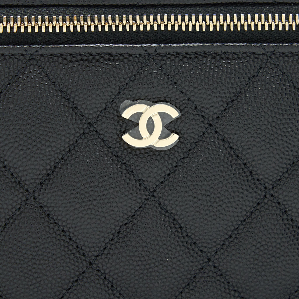 CHANEL CAVIAR SMALL LONG VANITY WITH CHAIN BLACK LGHW