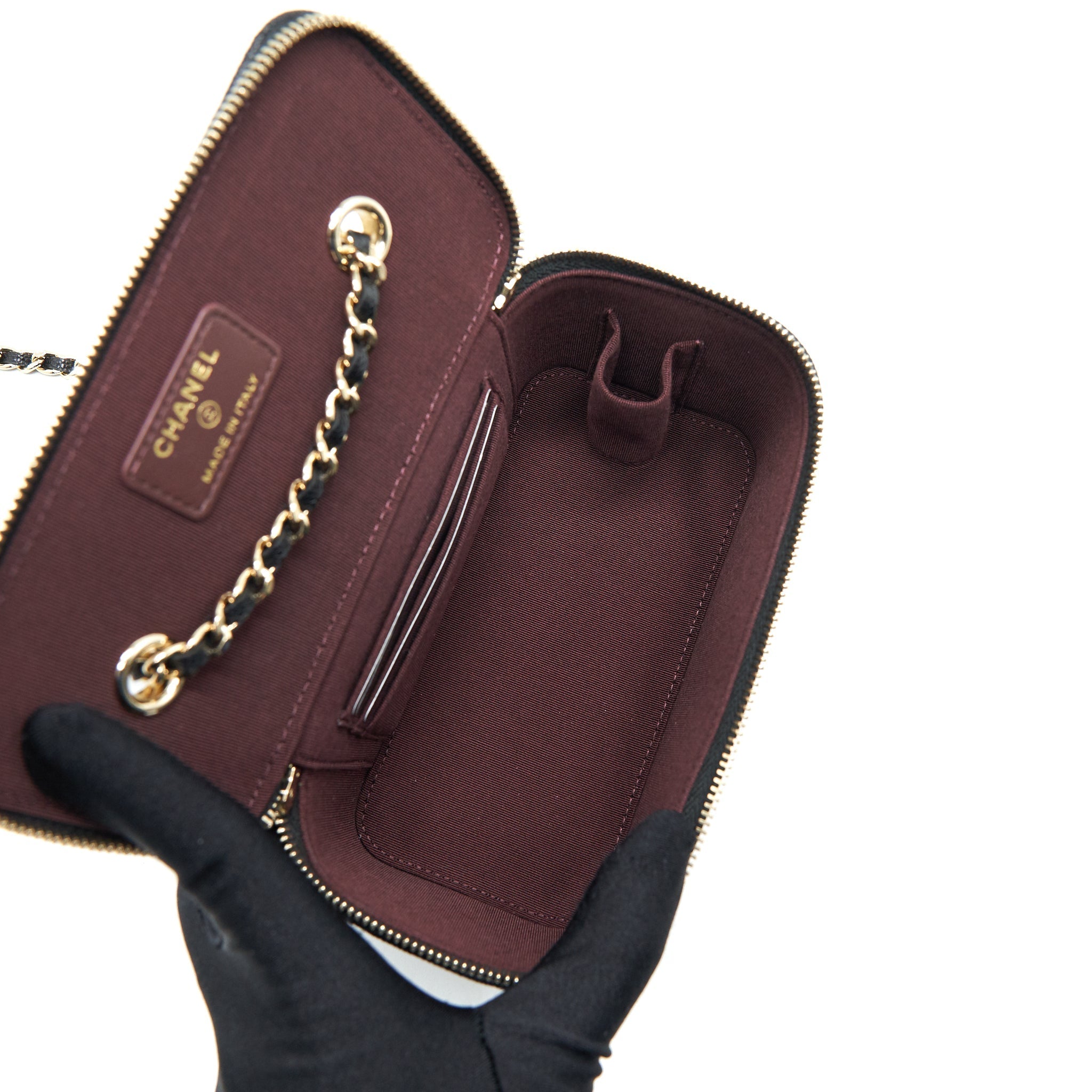 CHANEL CAVIAR SMALL LONG VANITY WITH CHAIN BLACK LGHW