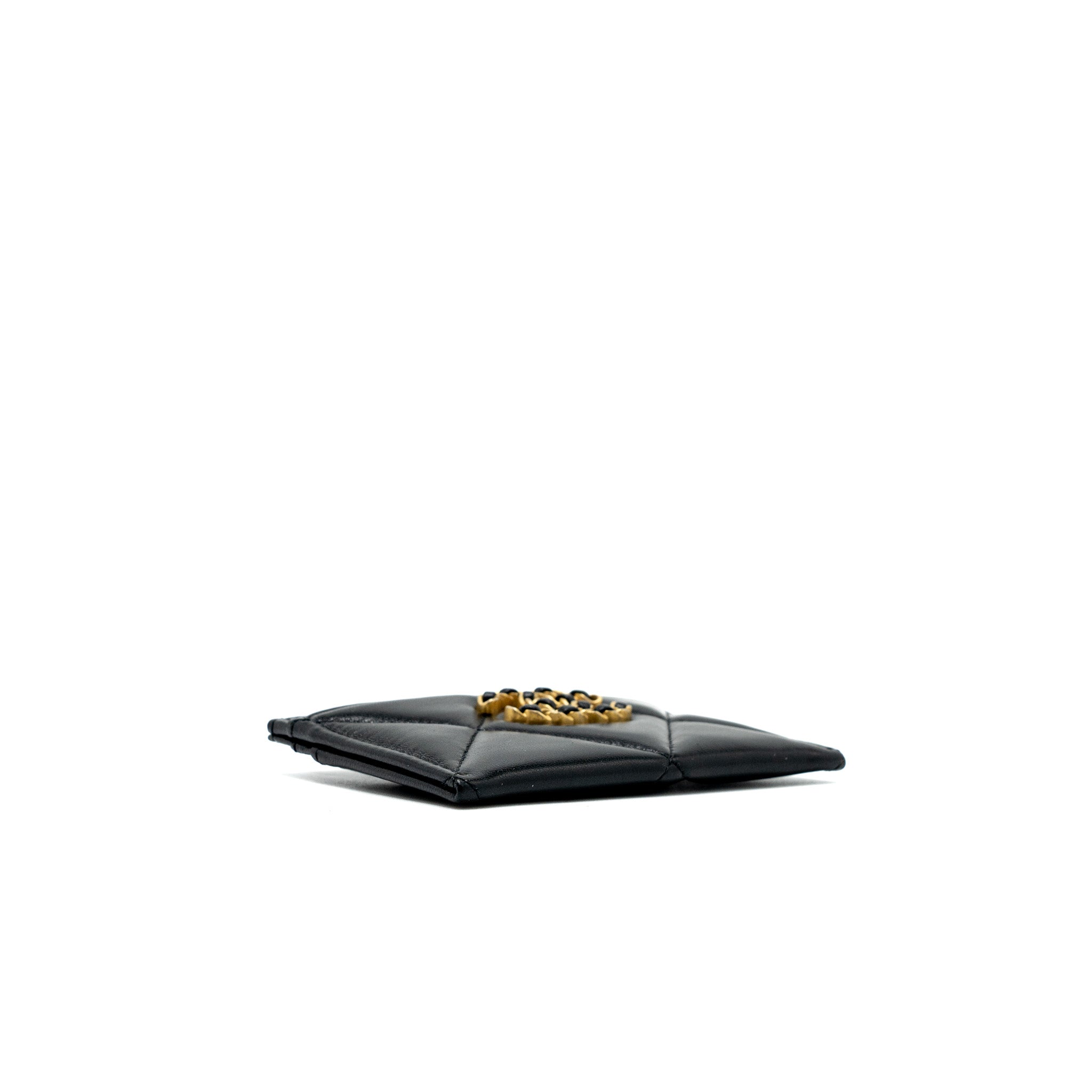 CHANEL 19 CARD HOLDER LAMBSKIN BLACK/PINK GHW (MICROCHIP)