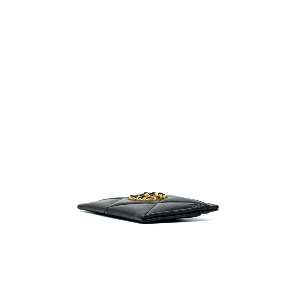 CHANEL 19 CARD HOLDER LAMBSKIN BLACK/PINK GHW (MICROCHIP)
