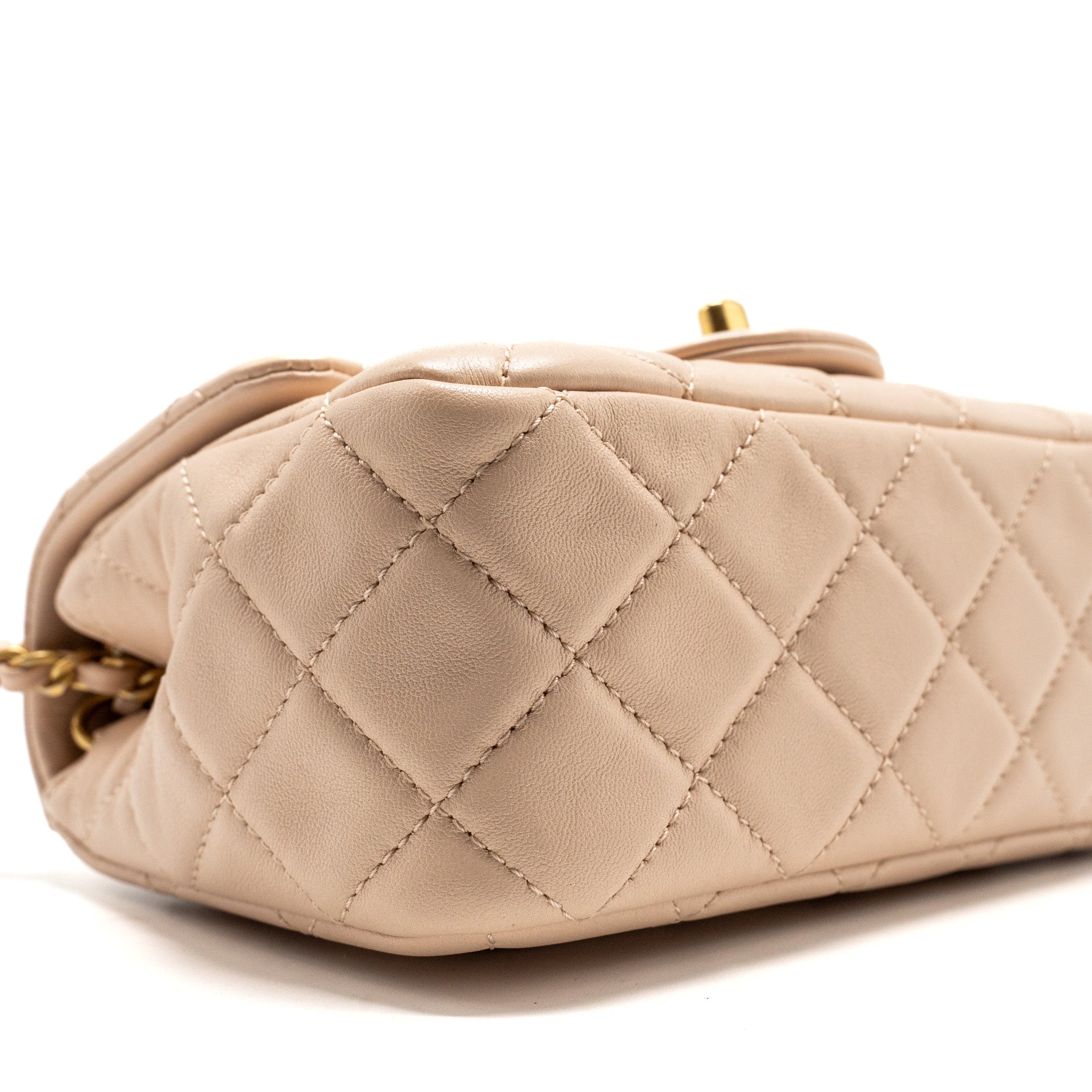 CHANEL PEARL CRUSH MINI SQUARE FLAP BAG LAMBSKIN LIGHT BEIGE GHW (MICROCHIP)