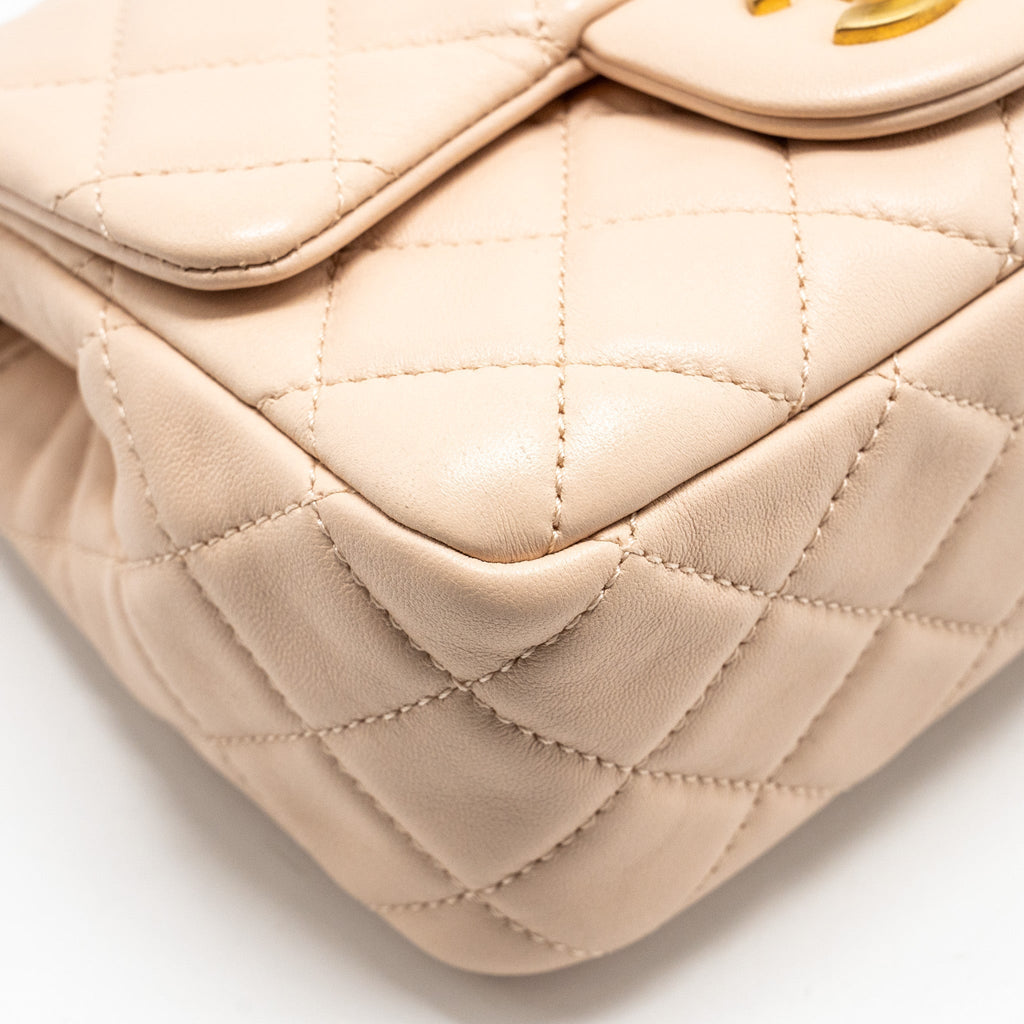 CHANEL PEARL CRUSH MINI SQUARE FLAP BAG LAMBSKIN LIGHT BEIGE GHW (MICROCHIP)