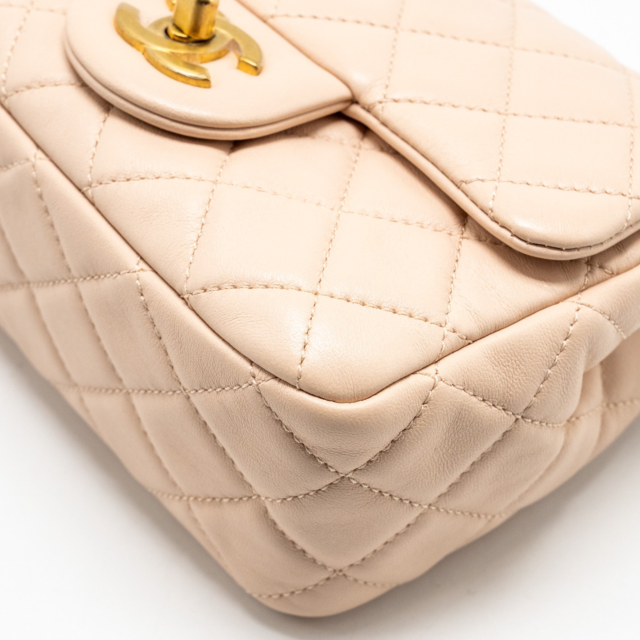CHANEL PEARL CRUSH MINI SQUARE FLAP BAG LAMBSKIN LIGHT BEIGE GHW (MICROCHIP)