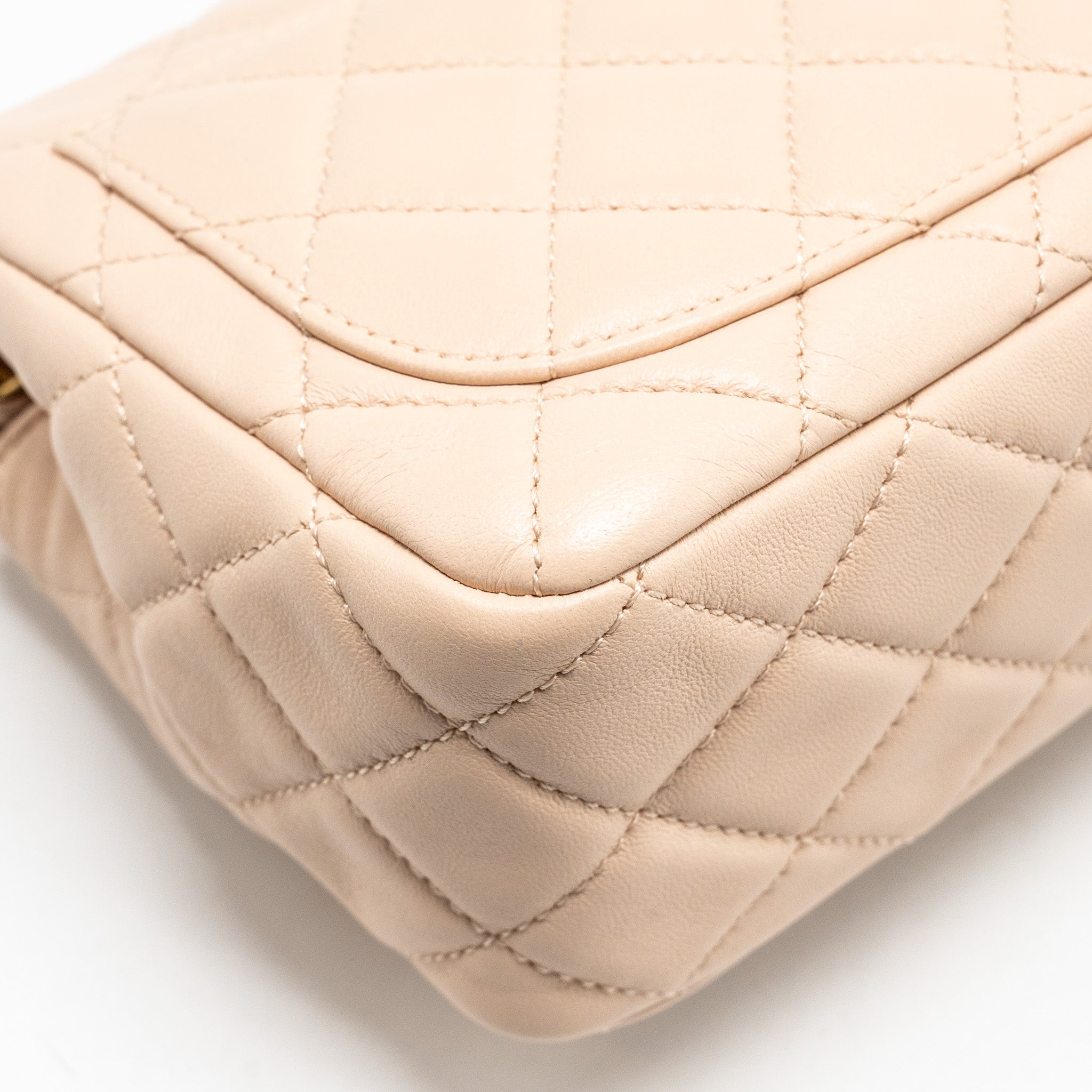 CHANEL PEARL CRUSH MINI SQUARE FLAP BAG LAMBSKIN LIGHT BEIGE GHW (MICROCHIP)