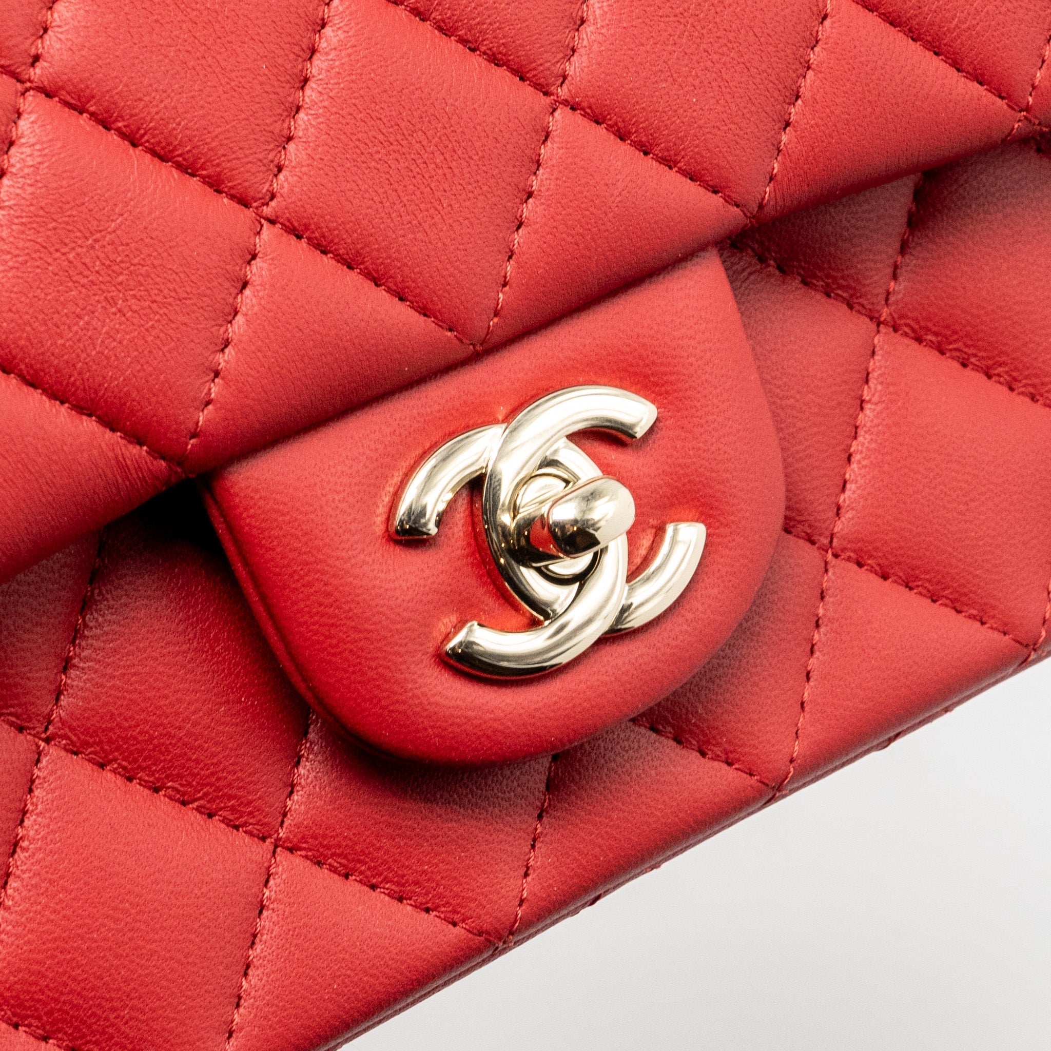 CHANEL TOP HANDLE MINI RECTANGULAR FLAP BAG LAMBSKIN RED LGHW (MICROCHIP)