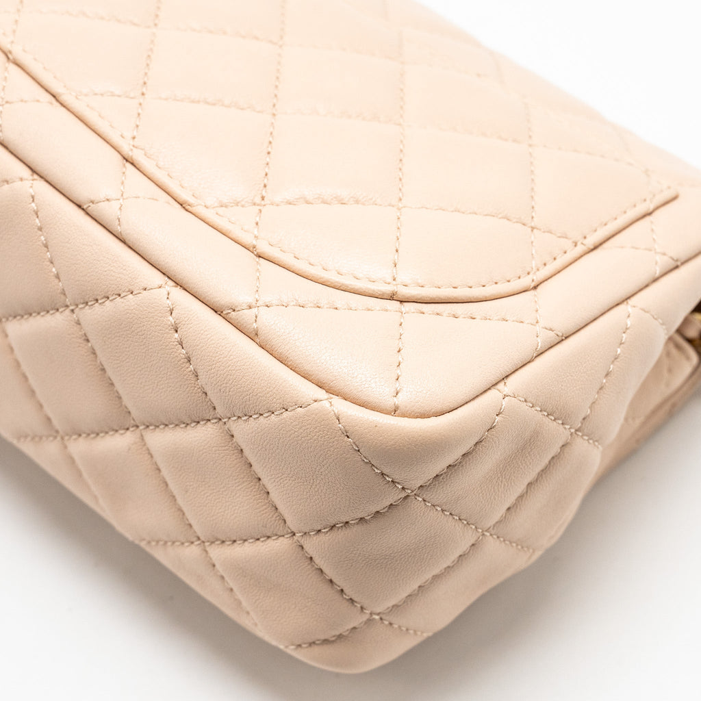CHANEL PEARL CRUSH MINI SQUARE FLAP BAG LAMBSKIN LIGHT BEIGE GHW (MICROCHIP)