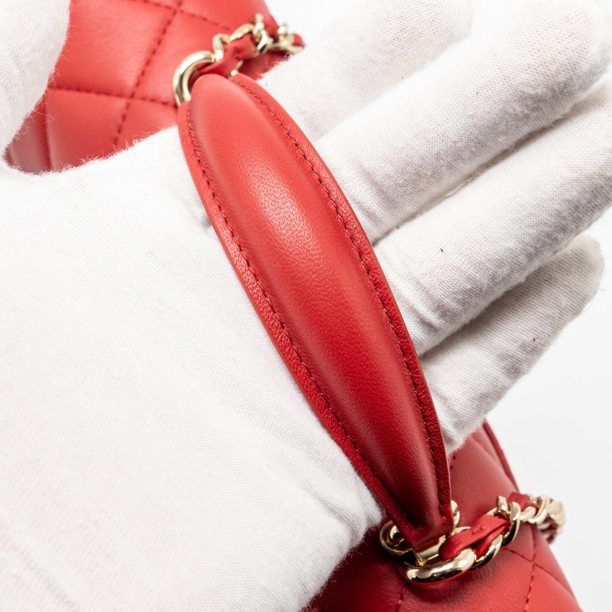 CHANEL TOP HANDLE MINI RECTANGULAR FLAP BAG LAMBSKIN RED LGHW (MICROCHIP)