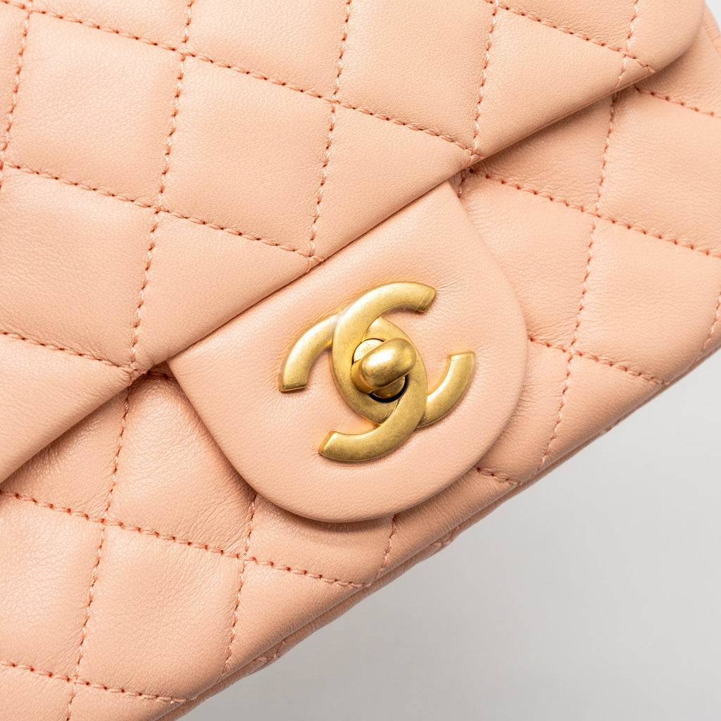 CHANEL PEARL CRUSH MINI SQUARE FLAP BAG LAMBSKIN LIGHT PINK GHW (MICROCHIP)