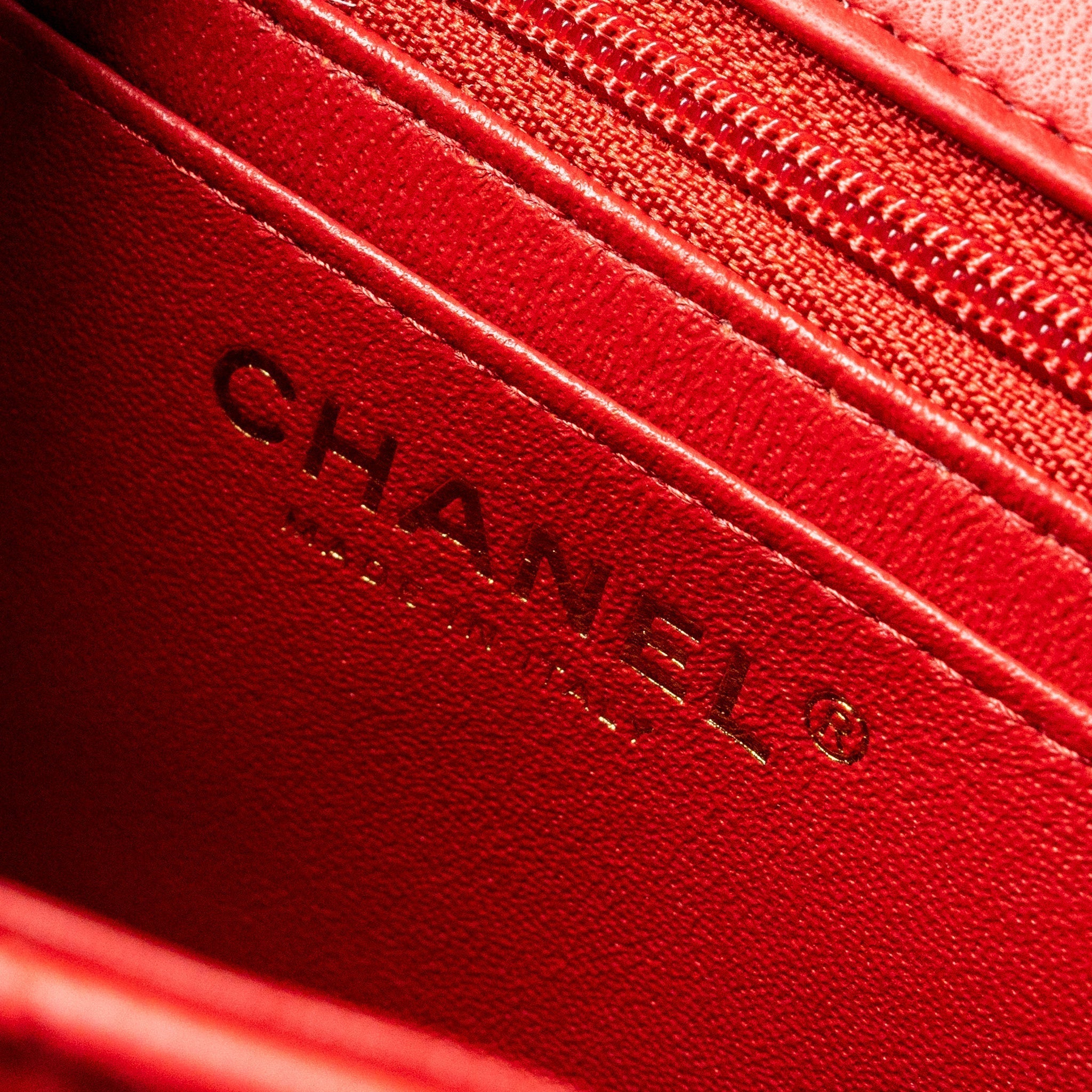 CHANEL TOP HANDLE MINI RECTANGULAR FLAP BAG LAMBSKIN RED LGHW (MICROCHIP)