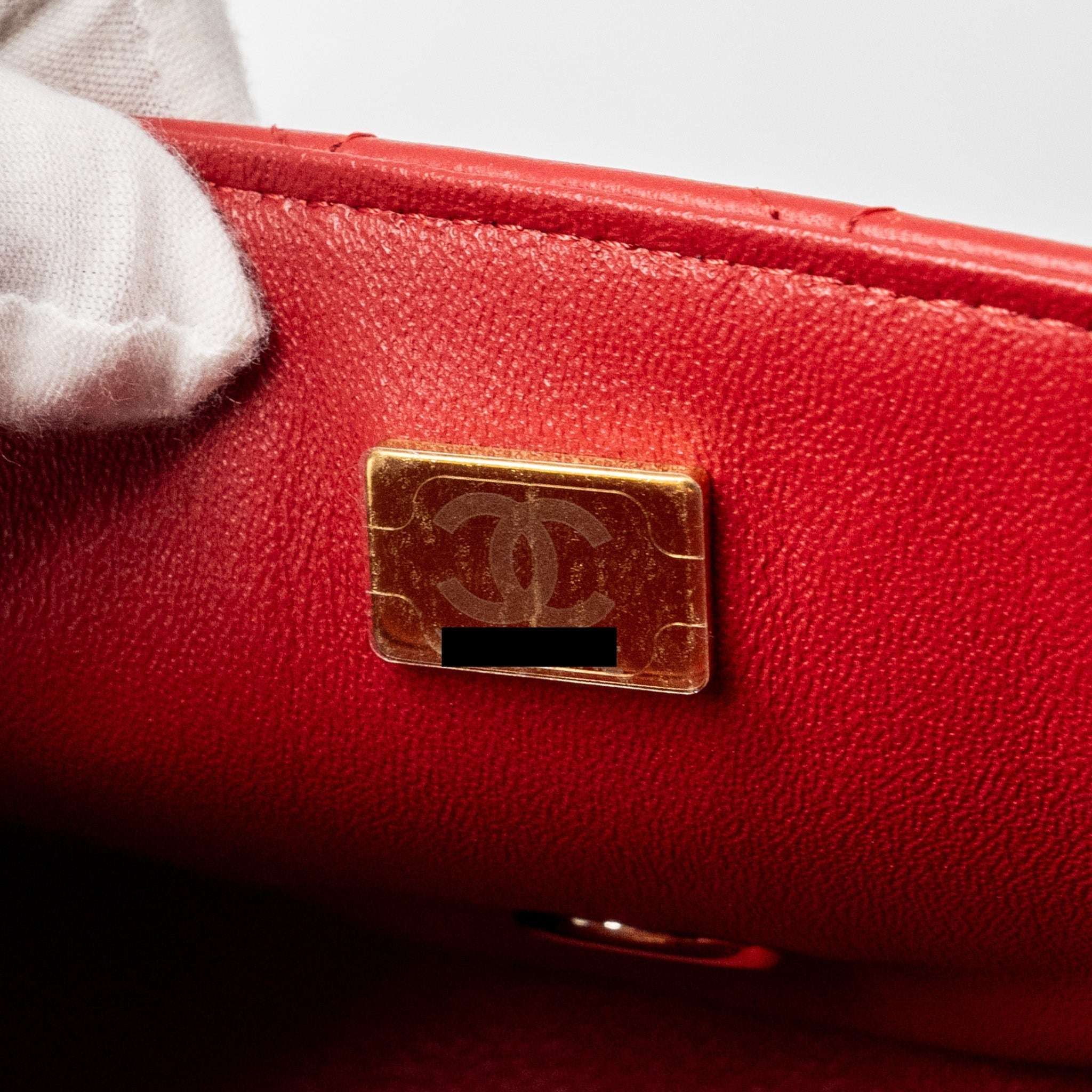 CHANEL TOP HANDLE MINI RECTANGULAR FLAP BAG LAMBSKIN RED LGHW (MICROCHIP)