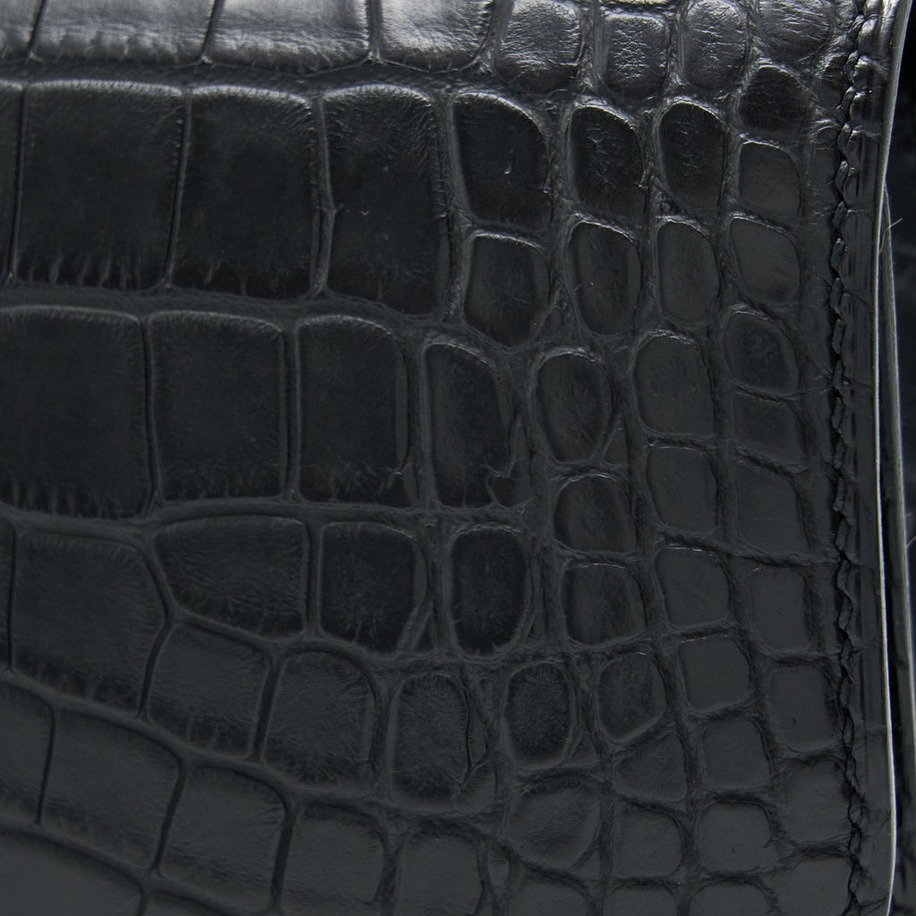 Hermes Mini Constance Alligator Mississippiensis Mat Black RGHW