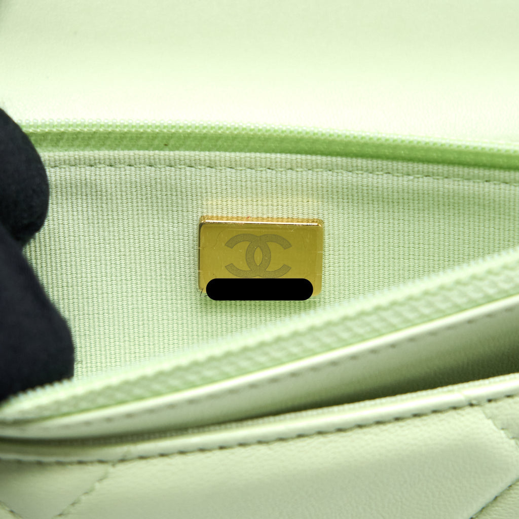 CHANEL 19 WALLET ON CHAIN LAMBSKIN LIGHT GREEN MULTICOLOUR HARDWARE (MICROCHIP)