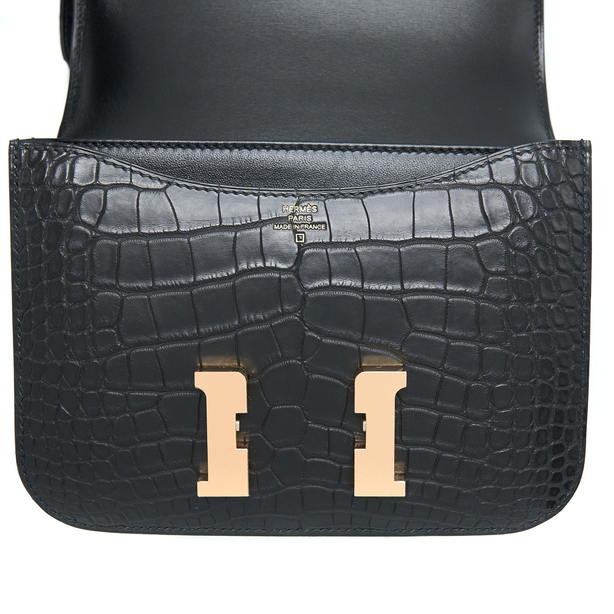Hermes Mini Constance Alligator Mississippiensis Mat Black RGHW