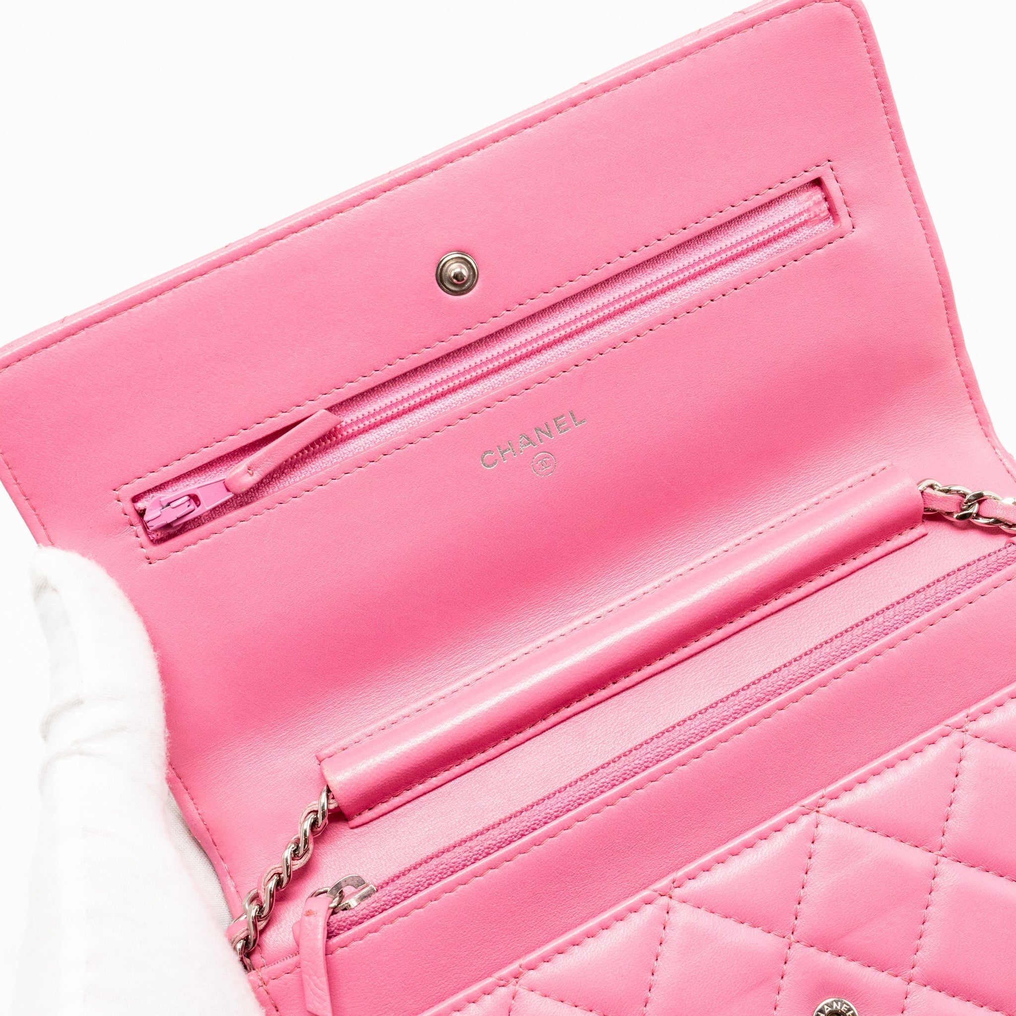 CHANEL CLASSIC WALLET ON CHAIN LAMBSKIN PINK SHW