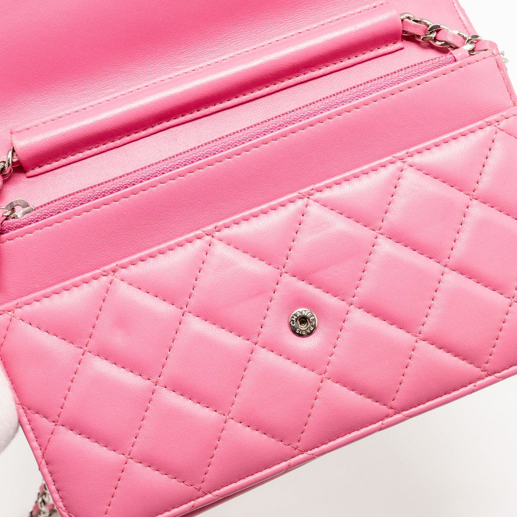 CHANEL CLASSIC WALLET ON CHAIN LAMBSKIN PINK SHW