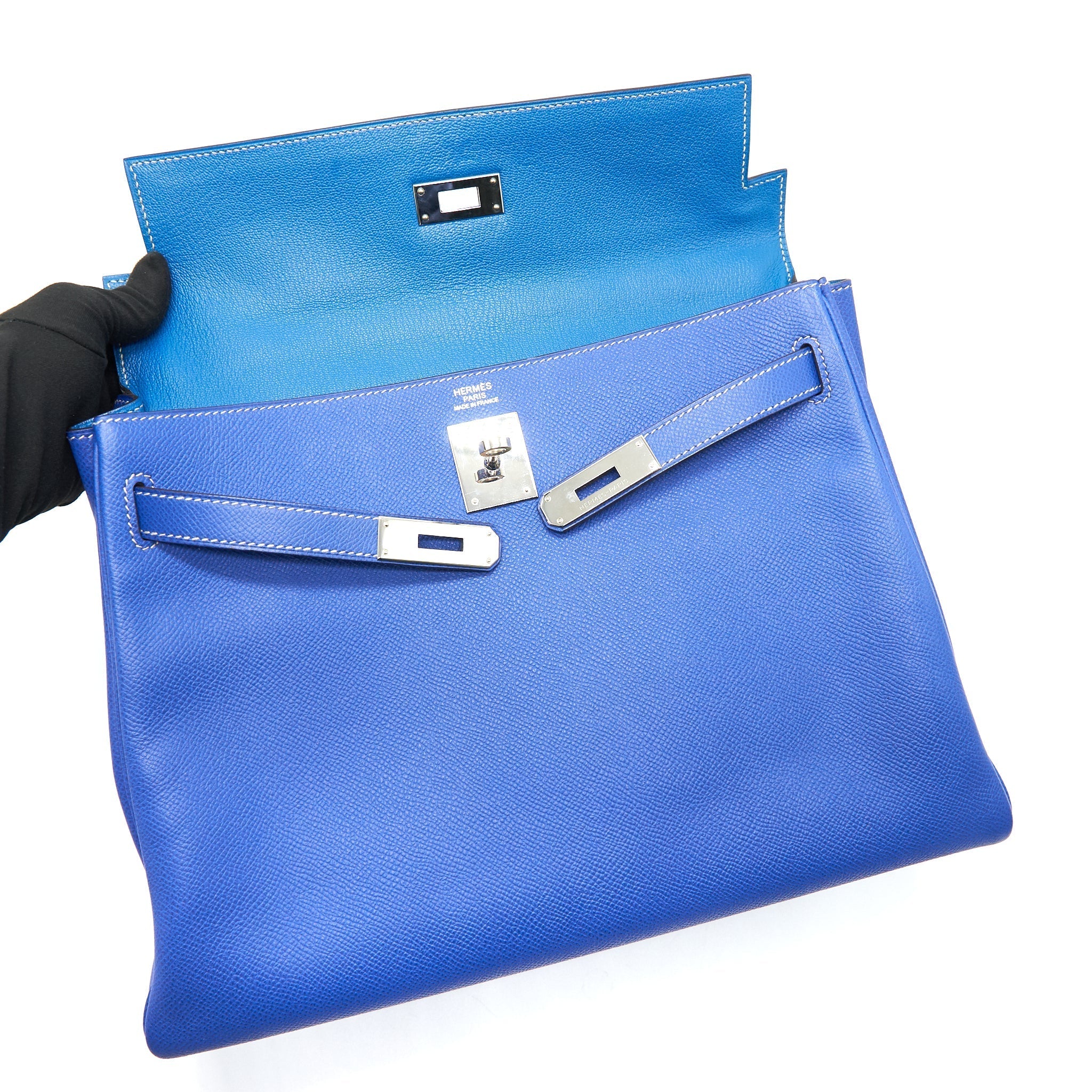 HERMES KELLY 32 7T BLEU ELECTRIQUE EPSOM