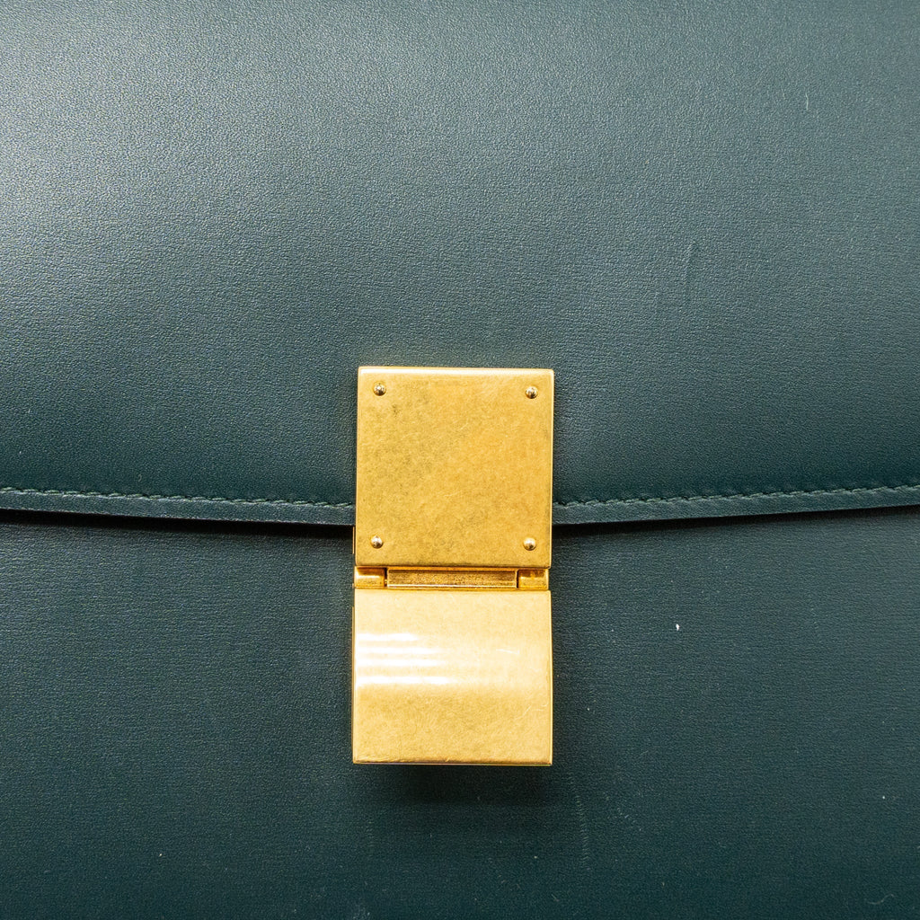 CELINE MEDIUM CLASSIC BOX BAG CALFSKIN GREEN BRUSHED GHW