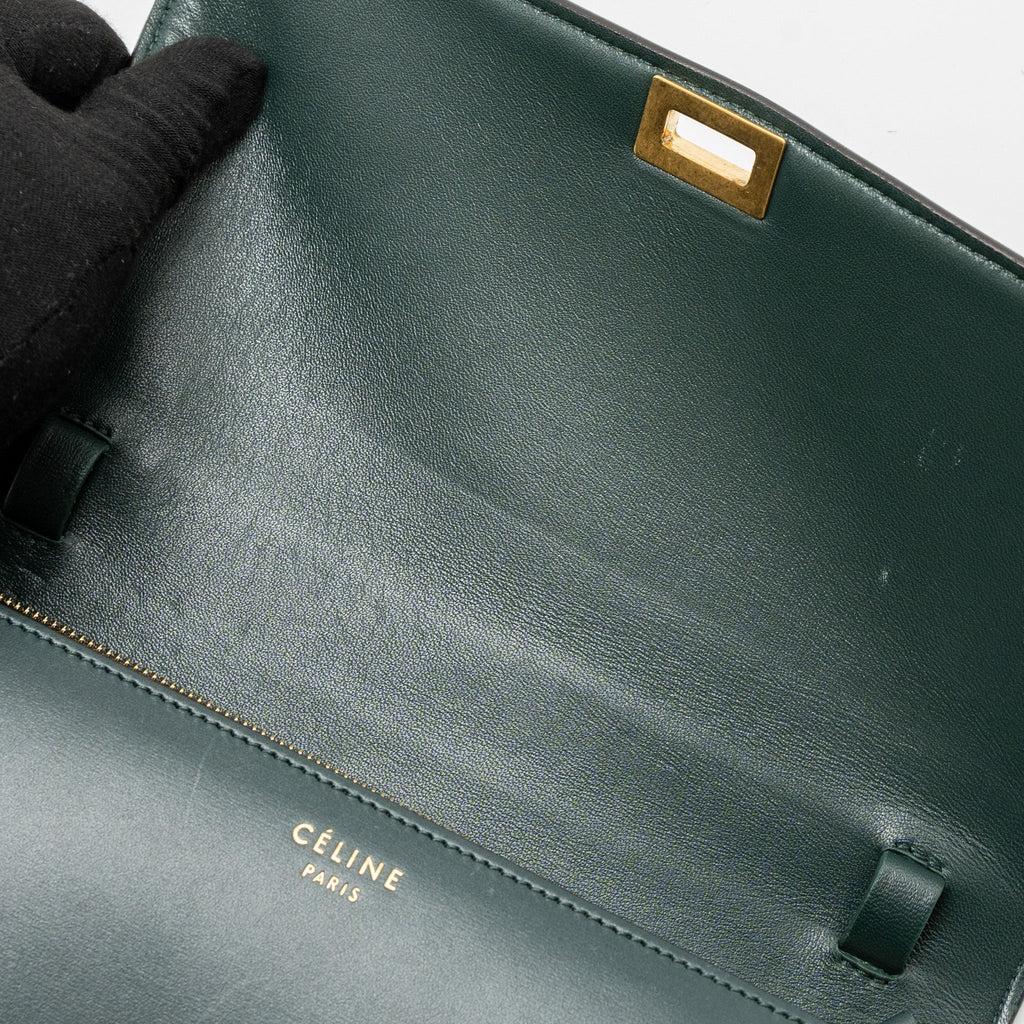 CELINE MEDIUM CLASSIC BOX BAG CALFSKIN GREEN BRUSHED GHW
