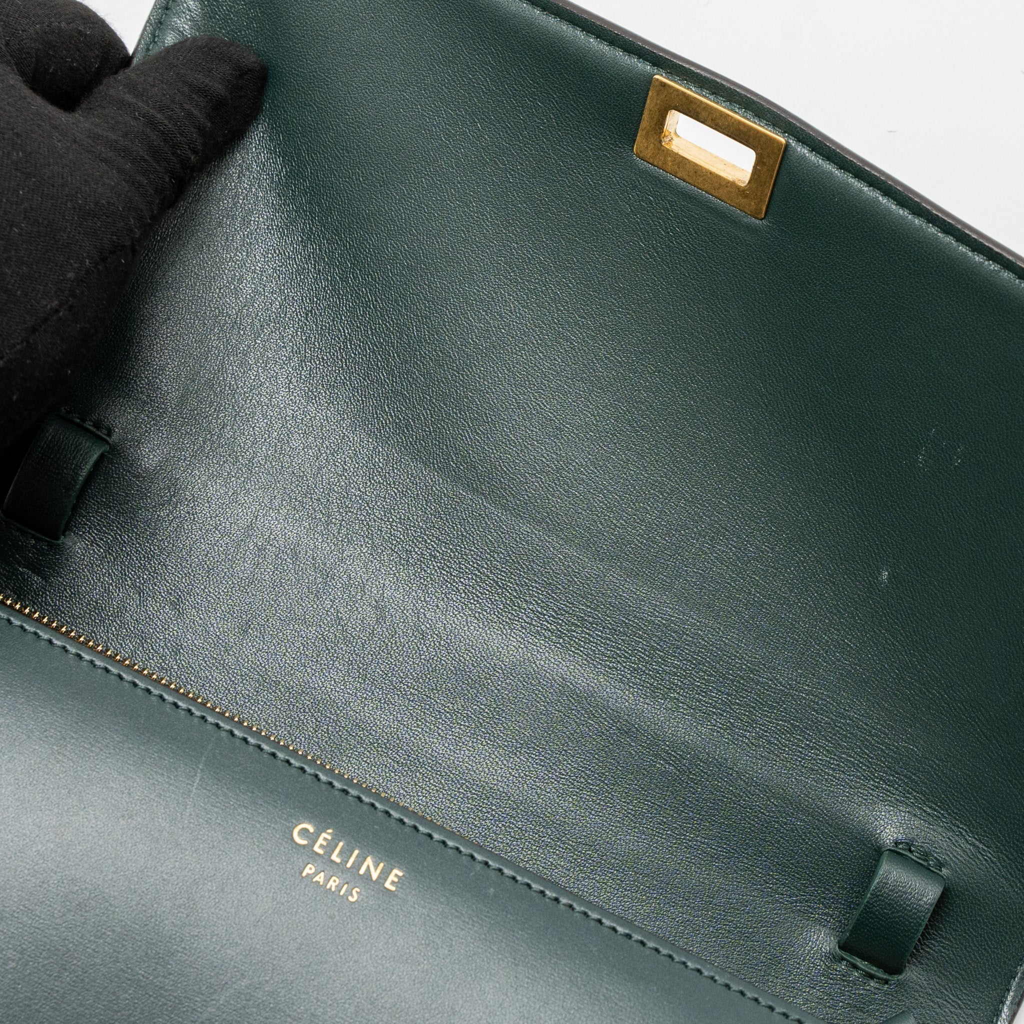 CELINE MEDIUM CLASSIC BOX BAG CALFSKIN GREEN BRUSHED GHW