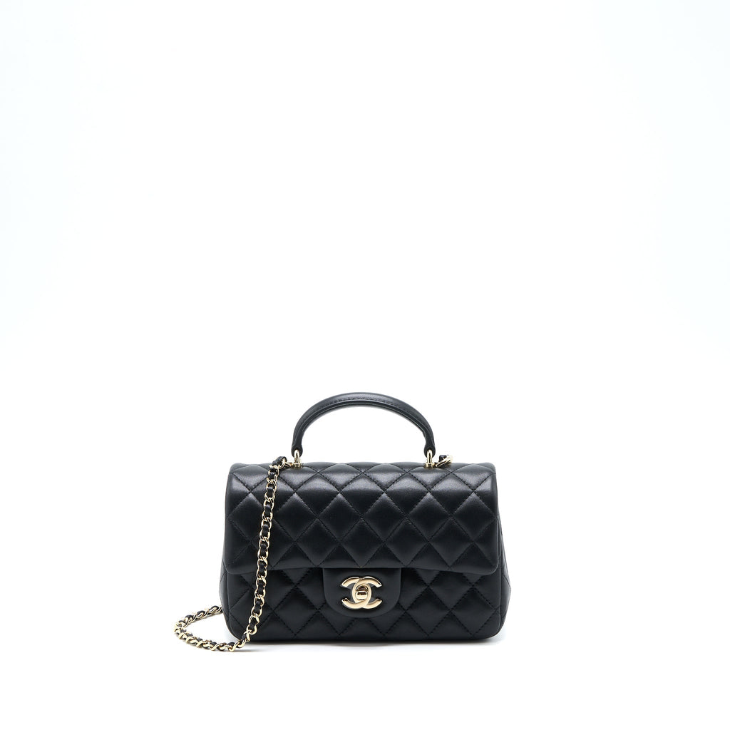 CHANEL TOP HANDLE MINI RECTANGULAR FLAP BAG LAMBSKIN BLACK LGHW (MICROCHIP)