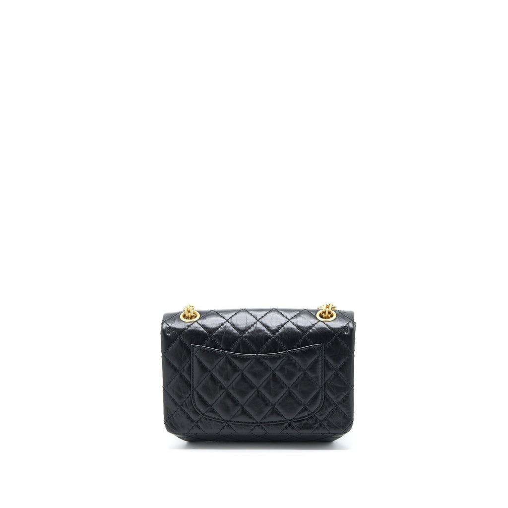 CHANEL MINI 2.55 REISSUE FLAP BAG AGED CALFSKIN BLACK BRUSHED GHW (MICROCHIP)