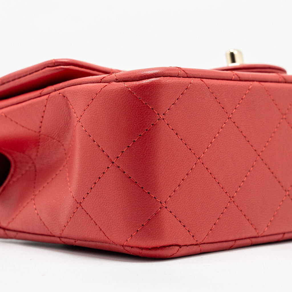 CHANEL TOP HANDLE MINI RECTANGULAR FLAP BAG LAMBSKIN RED LGHW (MICROCHIP)
