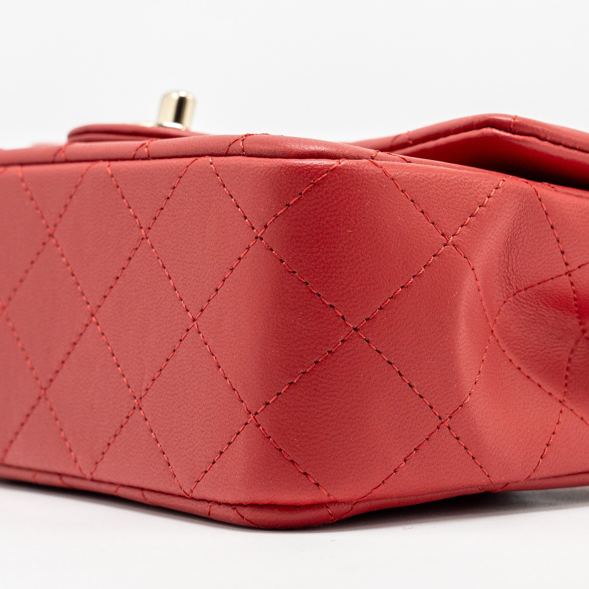 CHANEL TOP HANDLE MINI RECTANGULAR FLAP BAG LAMBSKIN RED LGHW (MICROCHIP)
