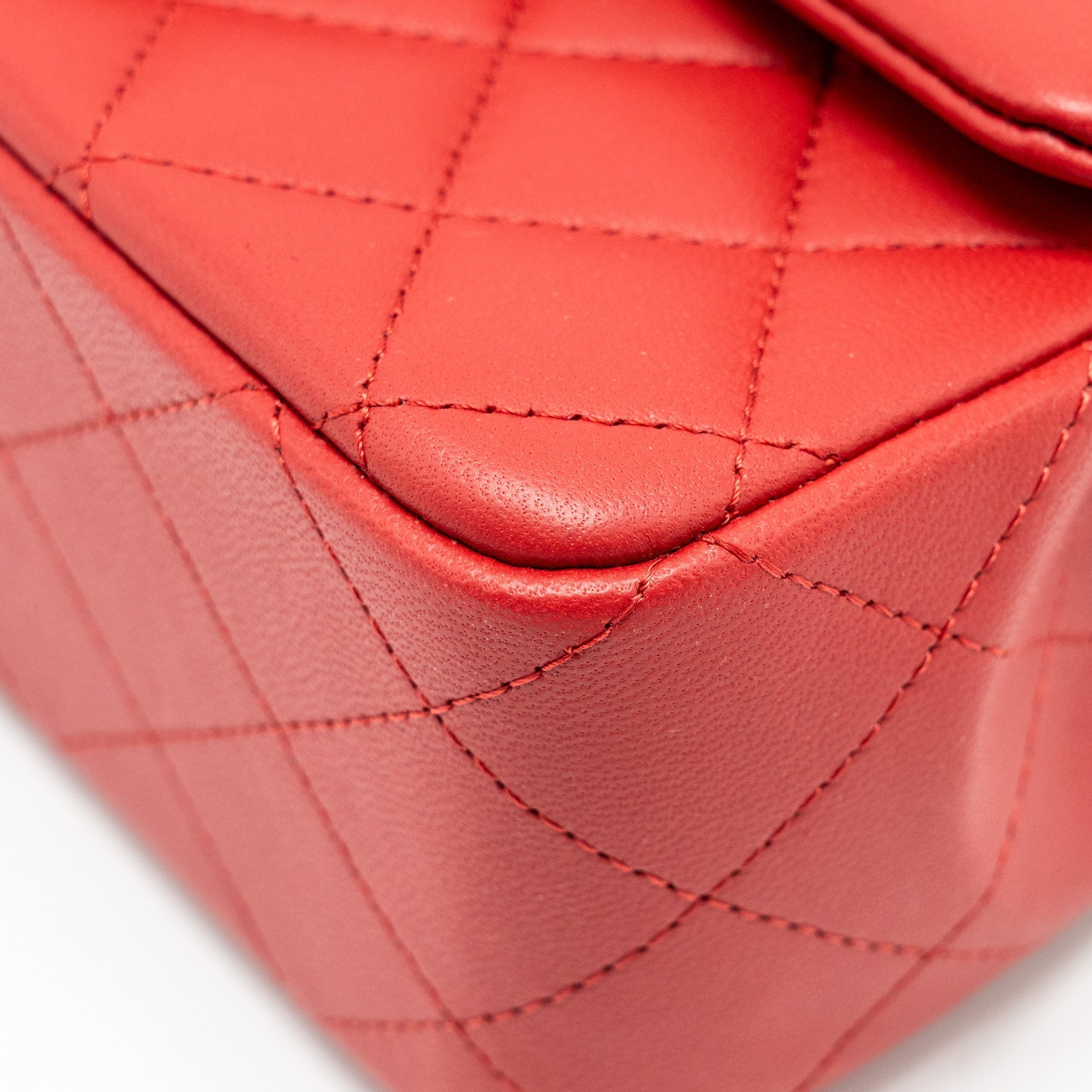 CHANEL TOP HANDLE MINI RECTANGULAR FLAP BAG LAMBSKIN RED LGHW (MICROCHIP)